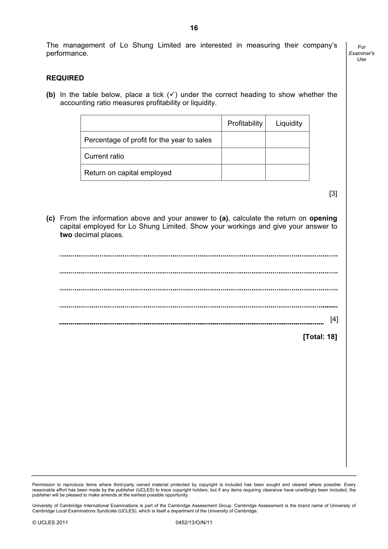Cambridge IGCSE Accounting 0452 2011 Oct/Nov Paper 1 · Variant 3 question paper, page 16 of 16