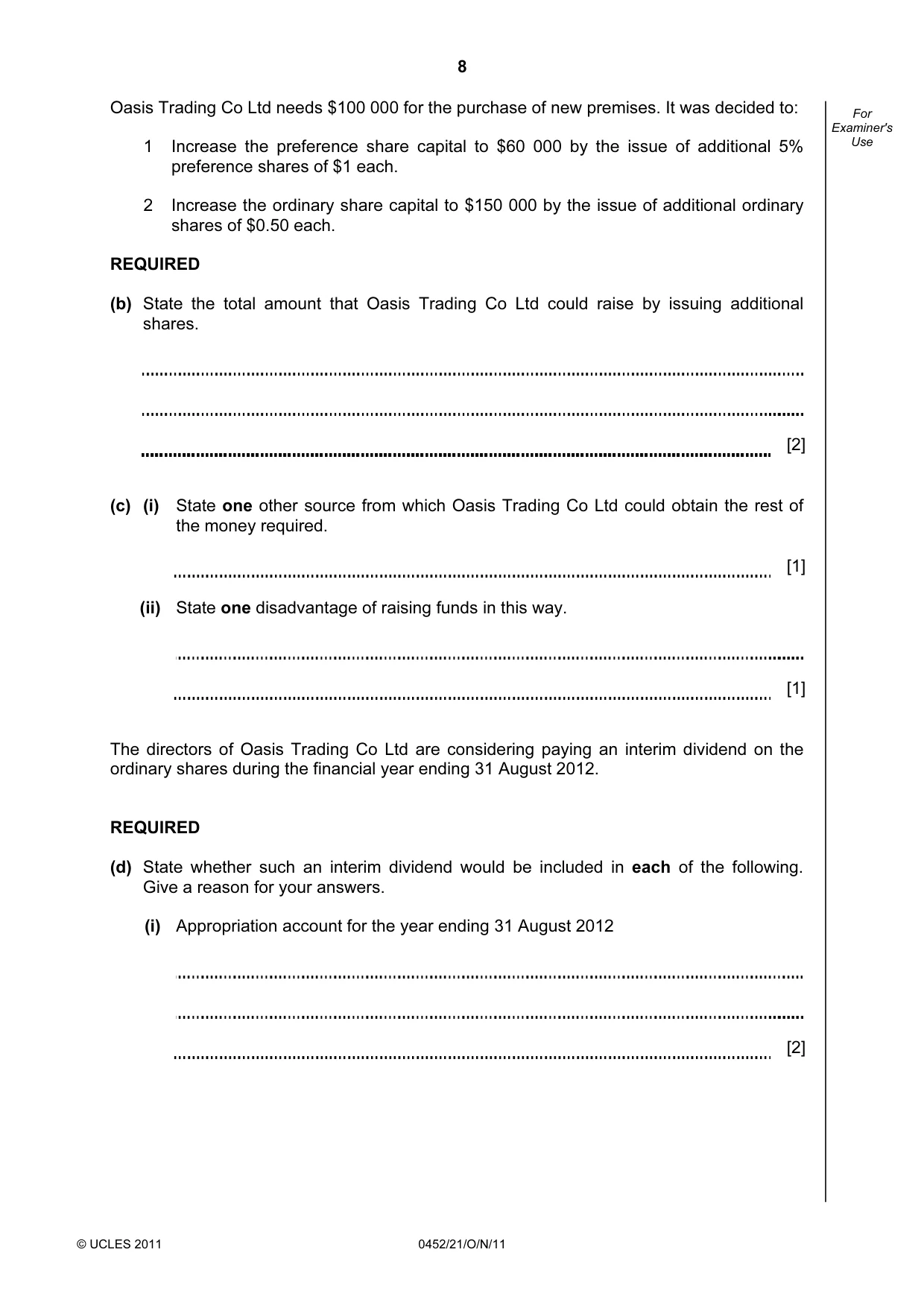 Cambridge IGCSE Accounting 0452 2011 Oct/Nov Paper 2 · Variant 1 question paper, page 8 of 20