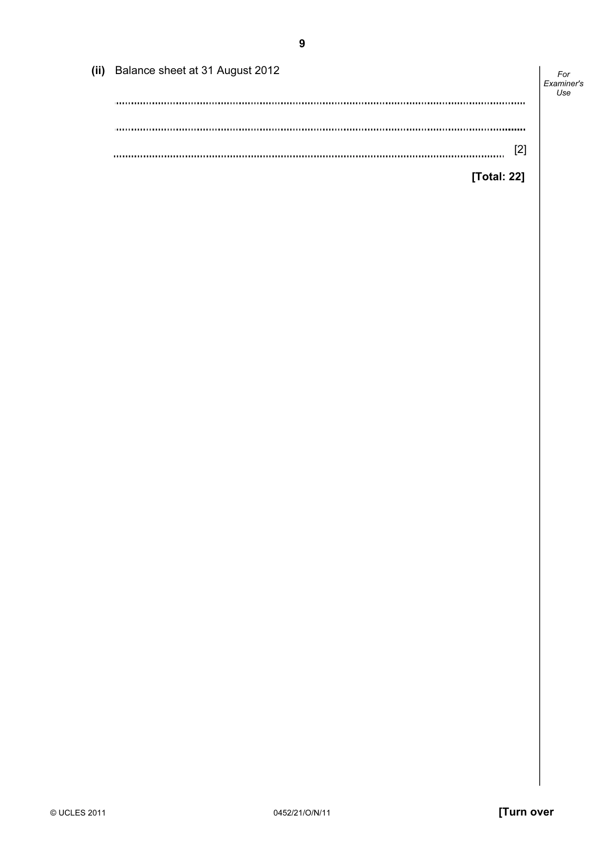 Cambridge IGCSE Accounting 0452 2011 Oct/Nov Paper 2 · Variant 1 question paper, page 9 of 20