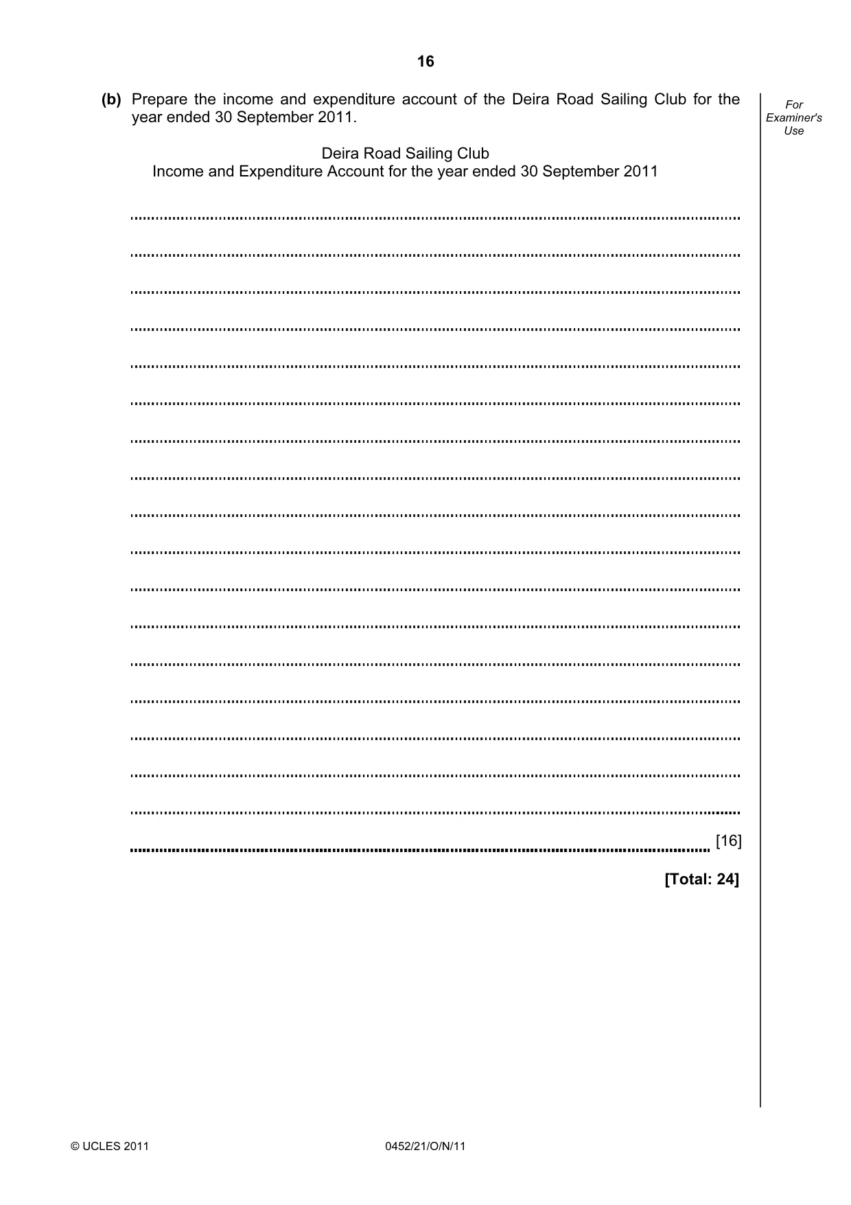 Cambridge IGCSE Accounting 0452 2011 Oct/Nov Paper 2 · Variant 1 question paper, page 16 of 20