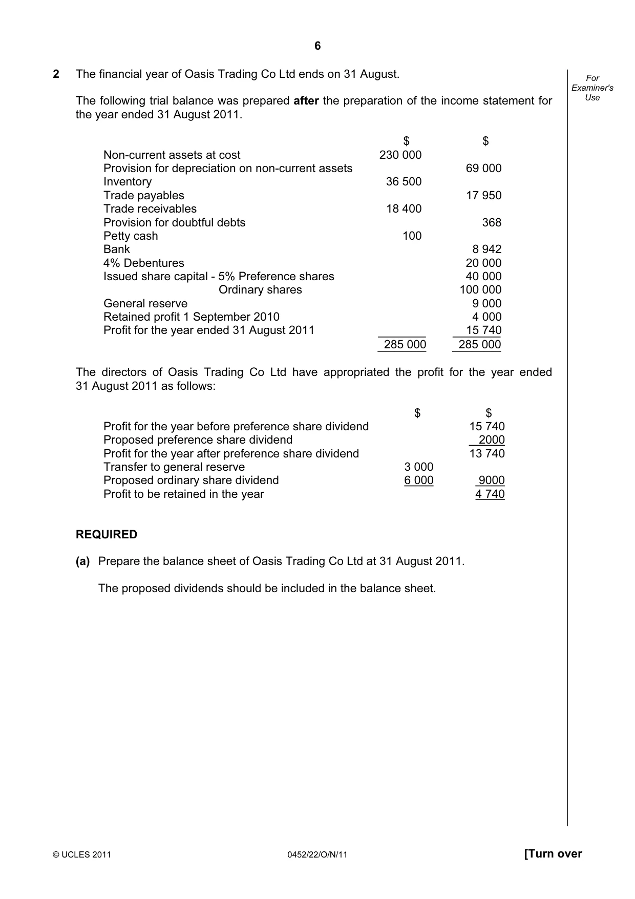 Cambridge IGCSE Accounting 0452 2011 Oct/Nov Paper 2 · Variant 2 question paper, page 6 of 20