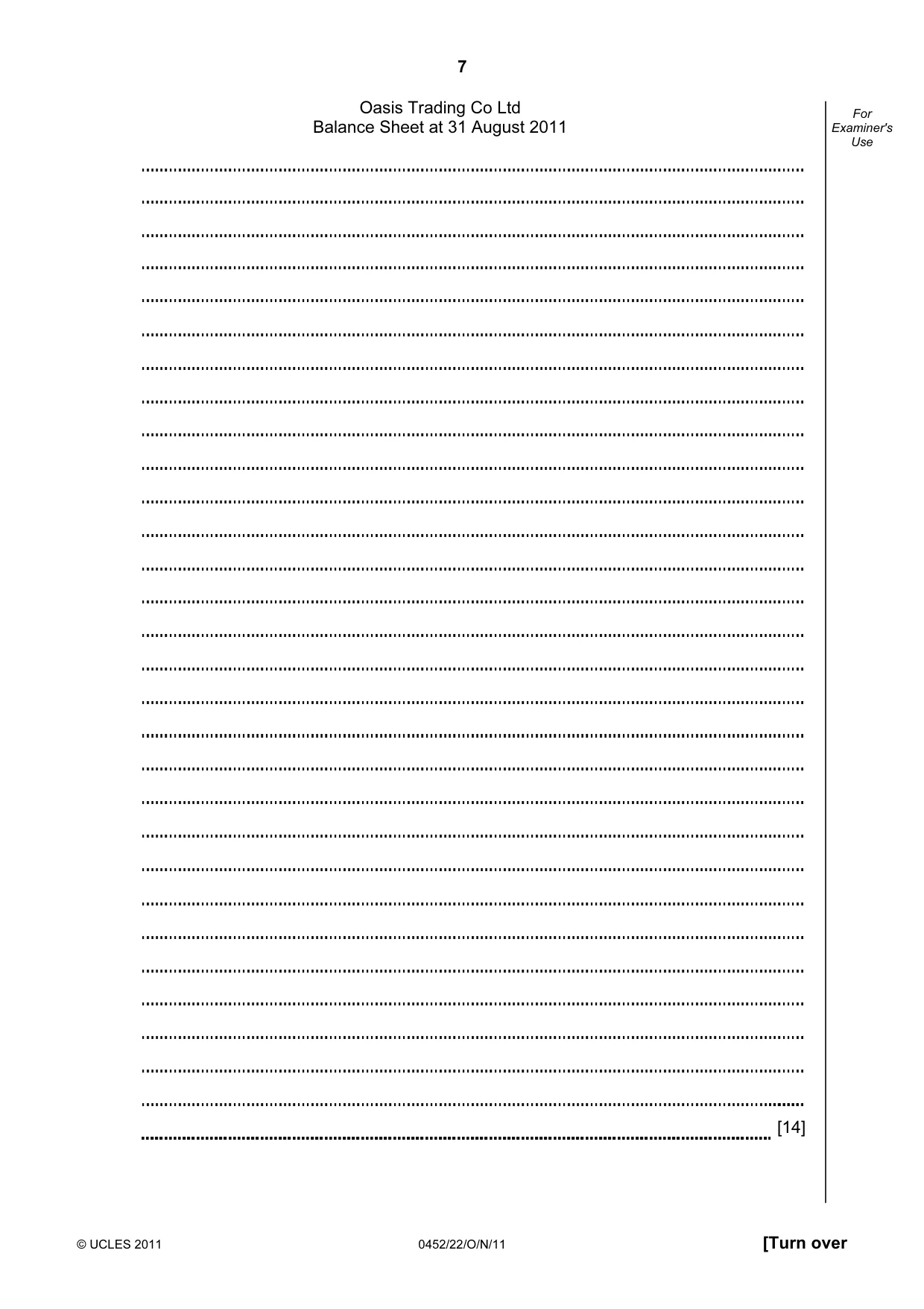Cambridge IGCSE Accounting 0452 2011 Oct/Nov Paper 2 · Variant 2 question paper, page 7 of 20