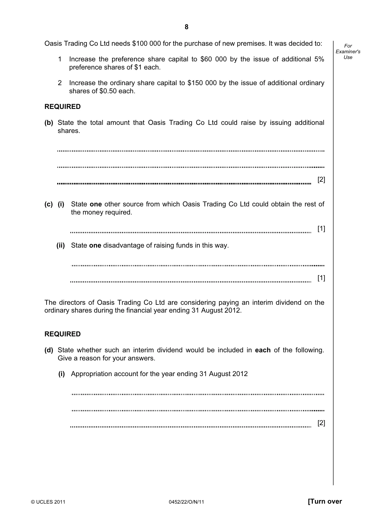 Cambridge IGCSE Accounting 0452 2011 Oct/Nov Paper 2 · Variant 2 question paper, page 8 of 20