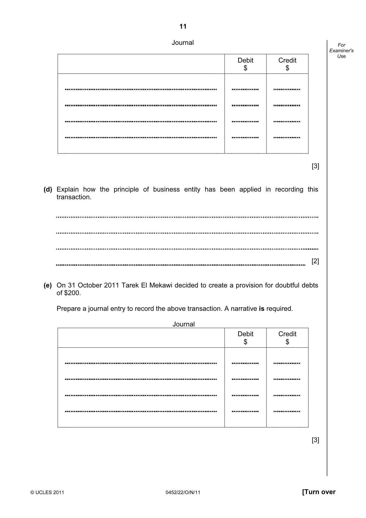Cambridge IGCSE Accounting 0452 2011 Oct/Nov Paper 2 · Variant 2 question paper, page 11 of 20