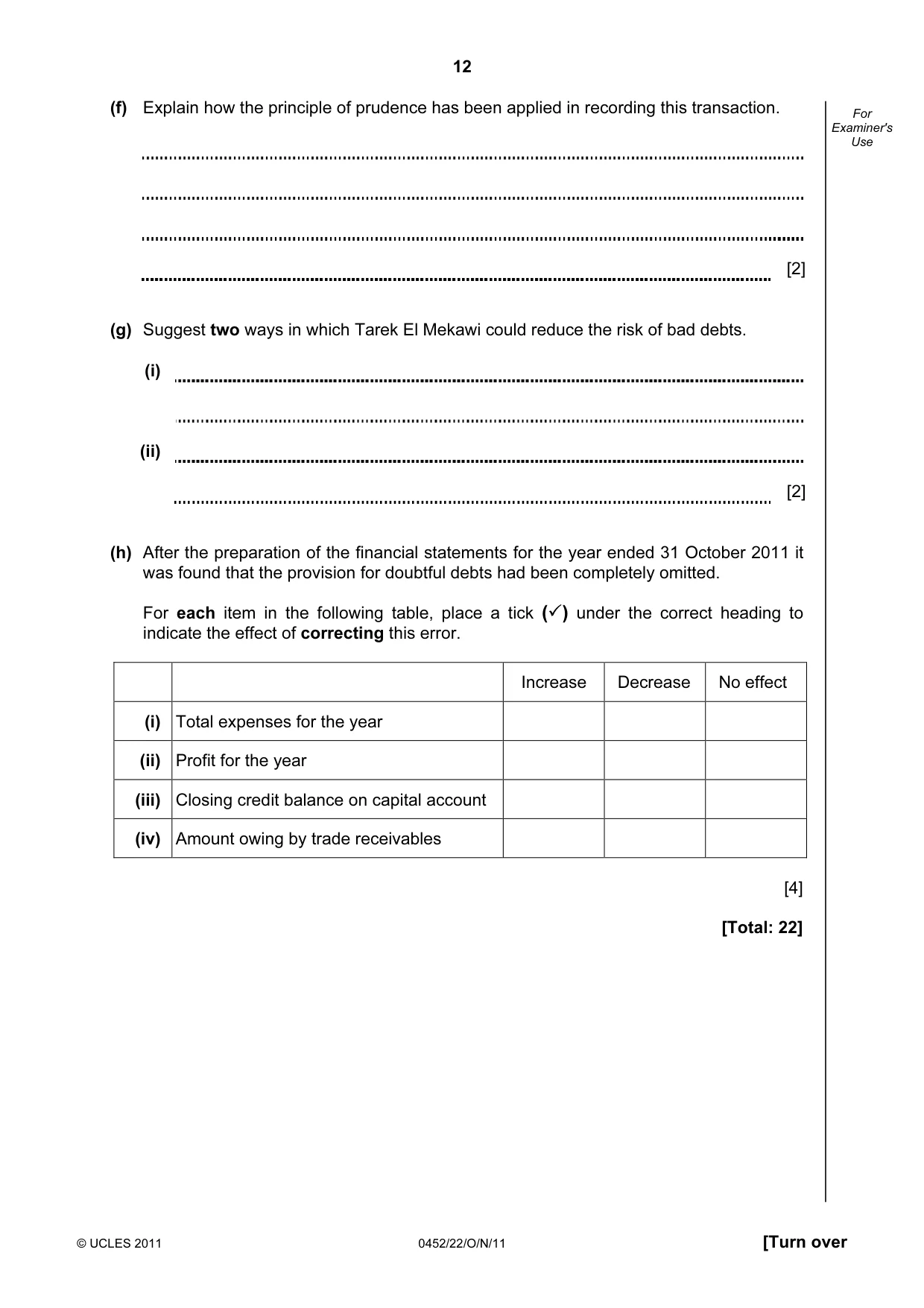 Cambridge IGCSE Accounting 0452 2011 Oct/Nov Paper 2 · Variant 2 question paper, page 12 of 20