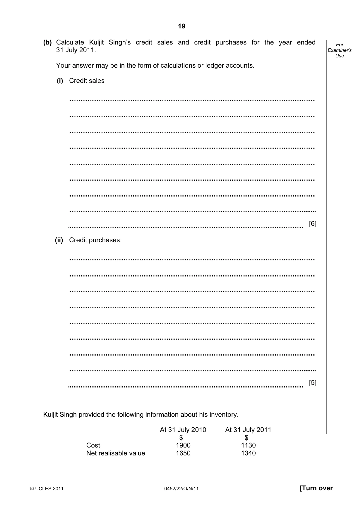 Cambridge IGCSE Accounting 0452 2011 Oct/Nov Paper 2 · Variant 2 question paper, page 19 of 20