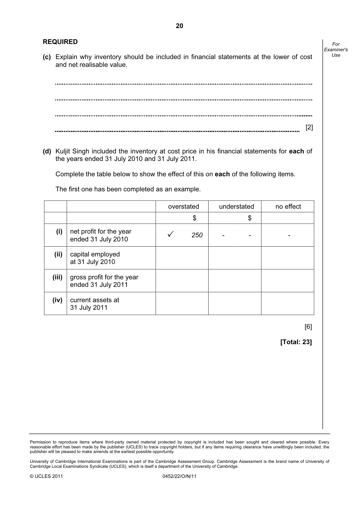 Cambridge IGCSE Accounting 0452 2011 Oct/Nov Paper 2 · Variant 2 question paper, page 20 of 20