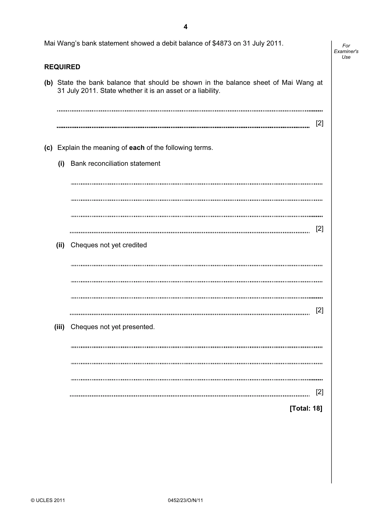 Cambridge IGCSE Accounting 0452 2011 Oct/Nov Paper 2 · Variant 3 question paper, page 4 of 20