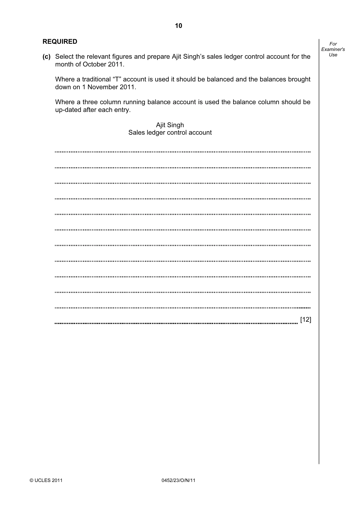 Cambridge IGCSE Accounting 0452 2011 Oct/Nov Paper 2 · Variant 3 question paper, page 10 of 20