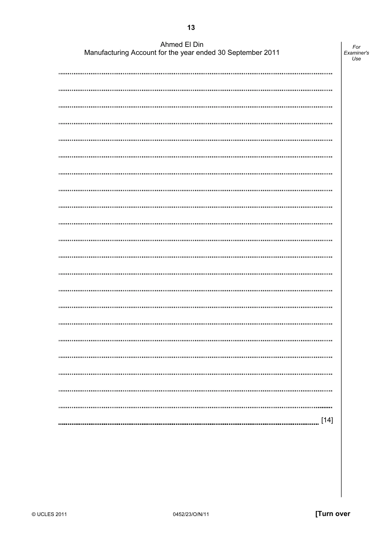 Cambridge IGCSE Accounting 0452 2011 Oct/Nov Paper 2 · Variant 3 question paper, page 13 of 20