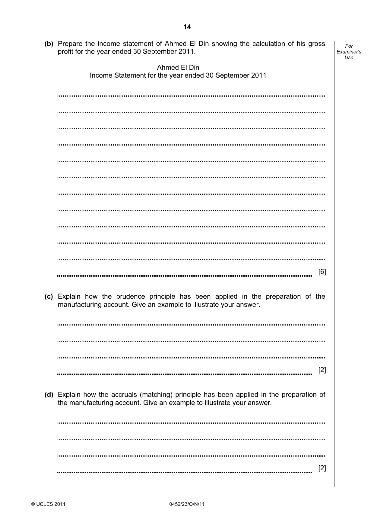 Cambridge IGCSE Accounting 0452 2011 Oct/Nov Paper 2 · Variant 3 question paper, page 14 of 20