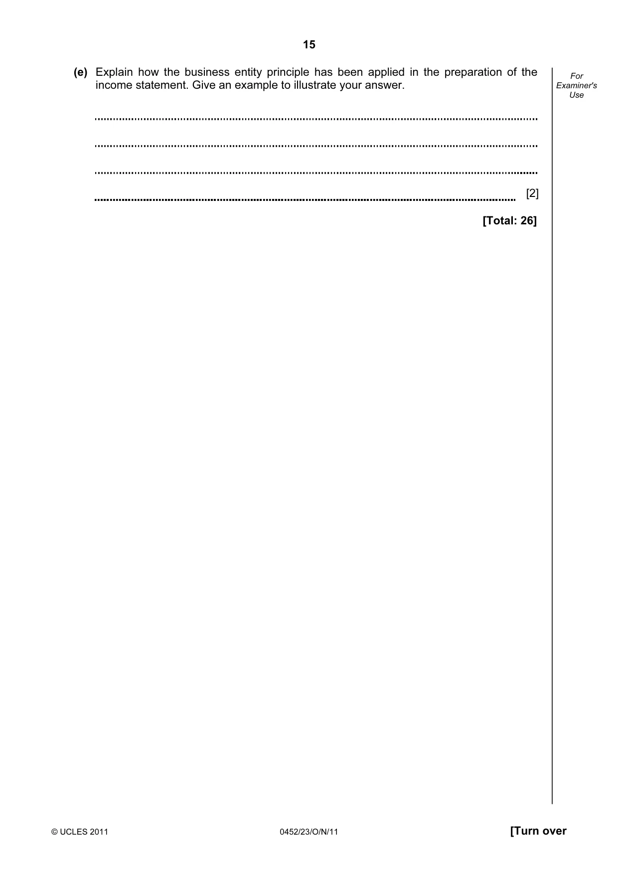 Cambridge IGCSE Accounting 0452 2011 Oct/Nov Paper 2 · Variant 3 question paper, page 15 of 20