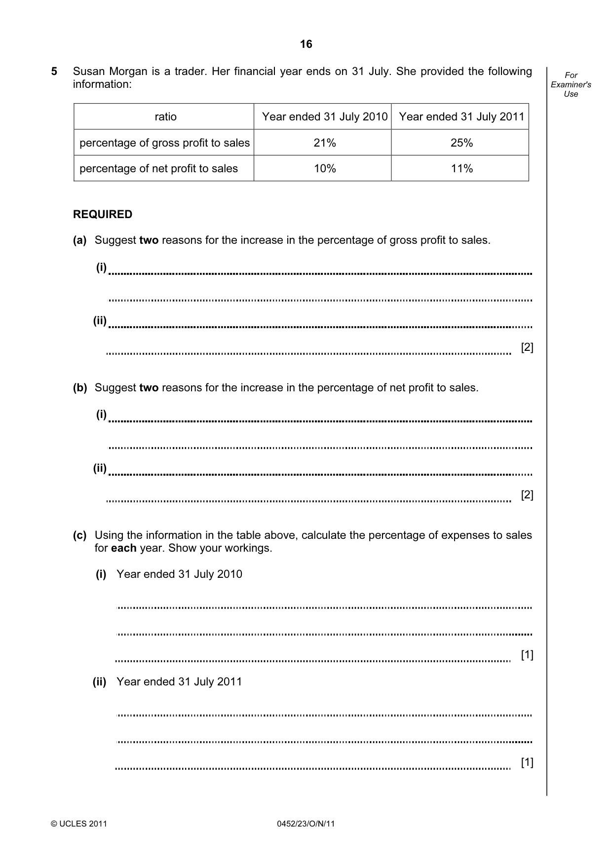Cambridge IGCSE Accounting 0452 2011 Oct/Nov Paper 2 · Variant 3 question paper, page 16 of 20