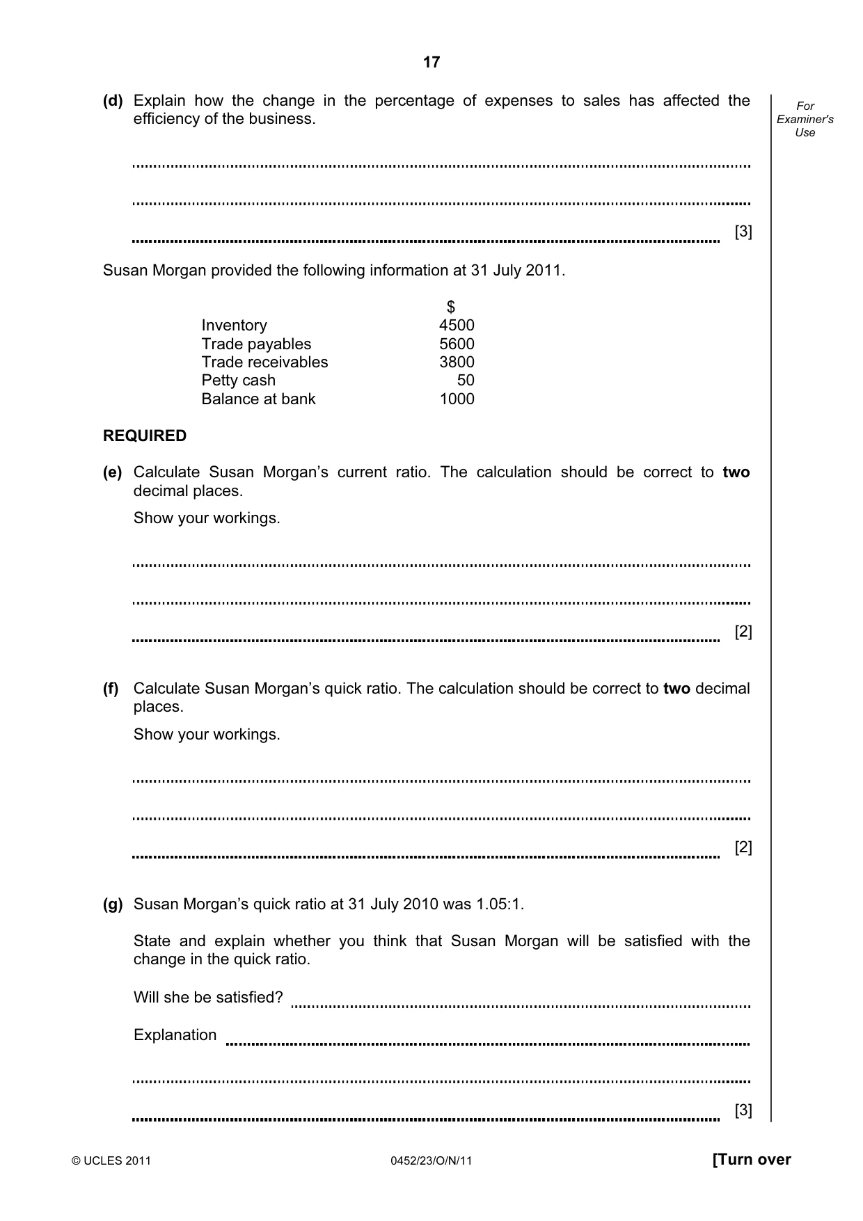 Cambridge IGCSE Accounting 0452 2011 Oct/Nov Paper 2 · Variant 3 question paper, page 17 of 20