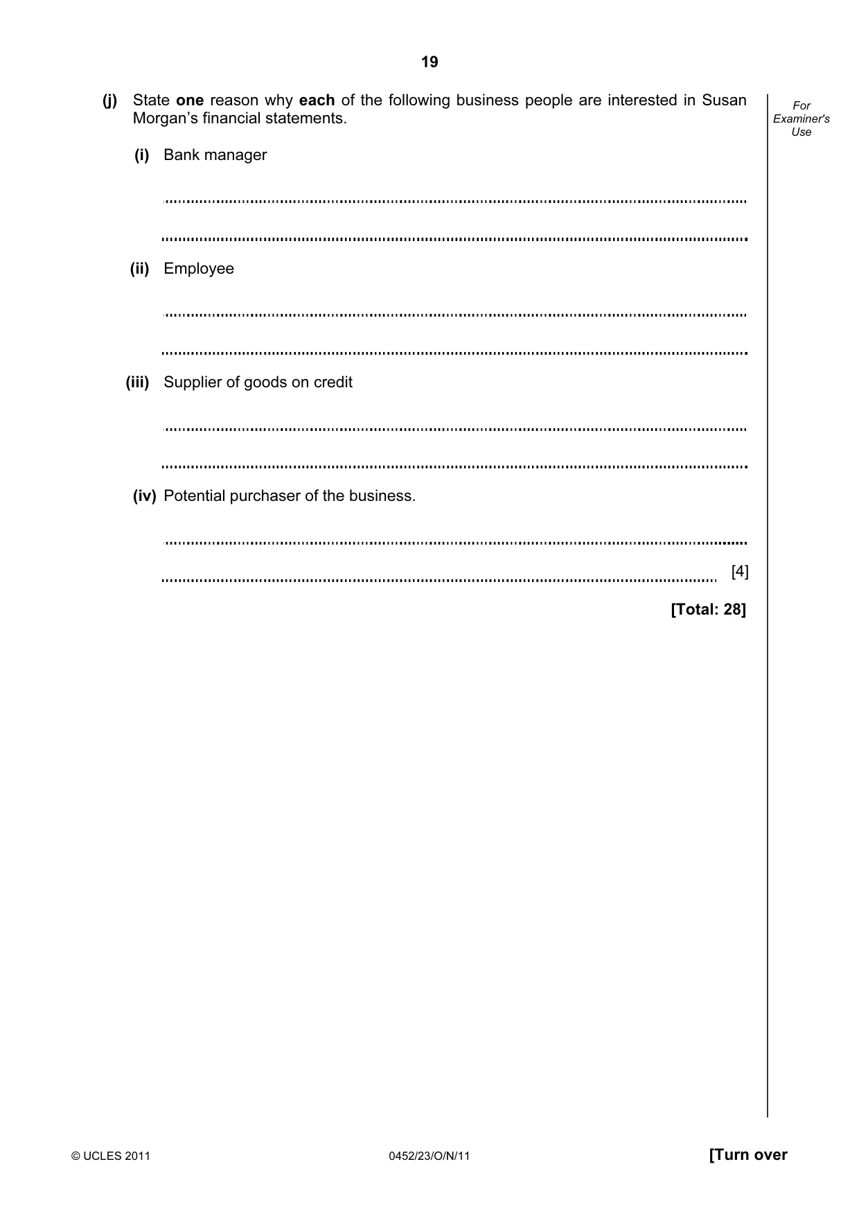Cambridge IGCSE Accounting 0452 2011 Oct/Nov Paper 2 · Variant 3 question paper, page 19 of 20