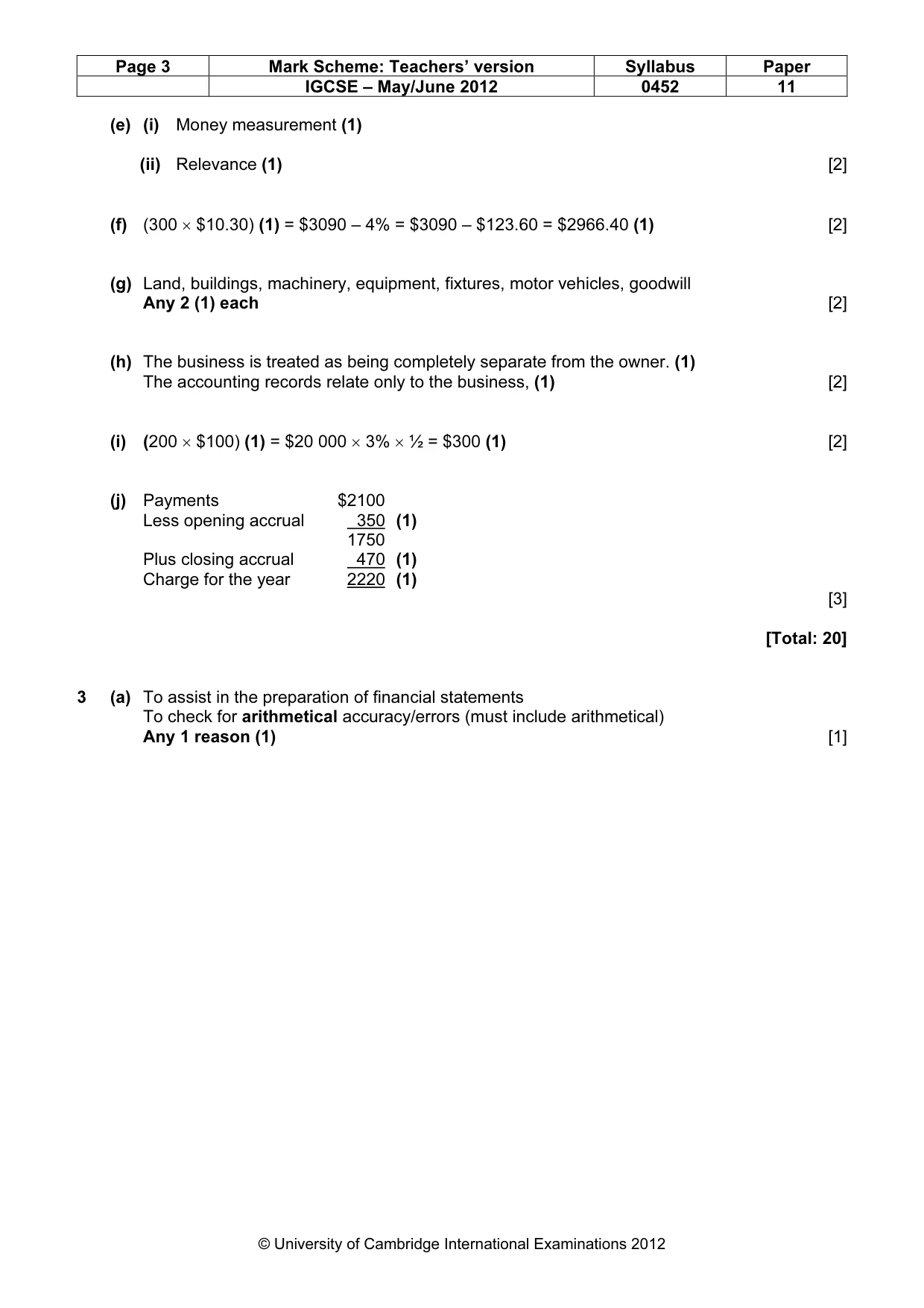 Mark scheme, page 3 of 9