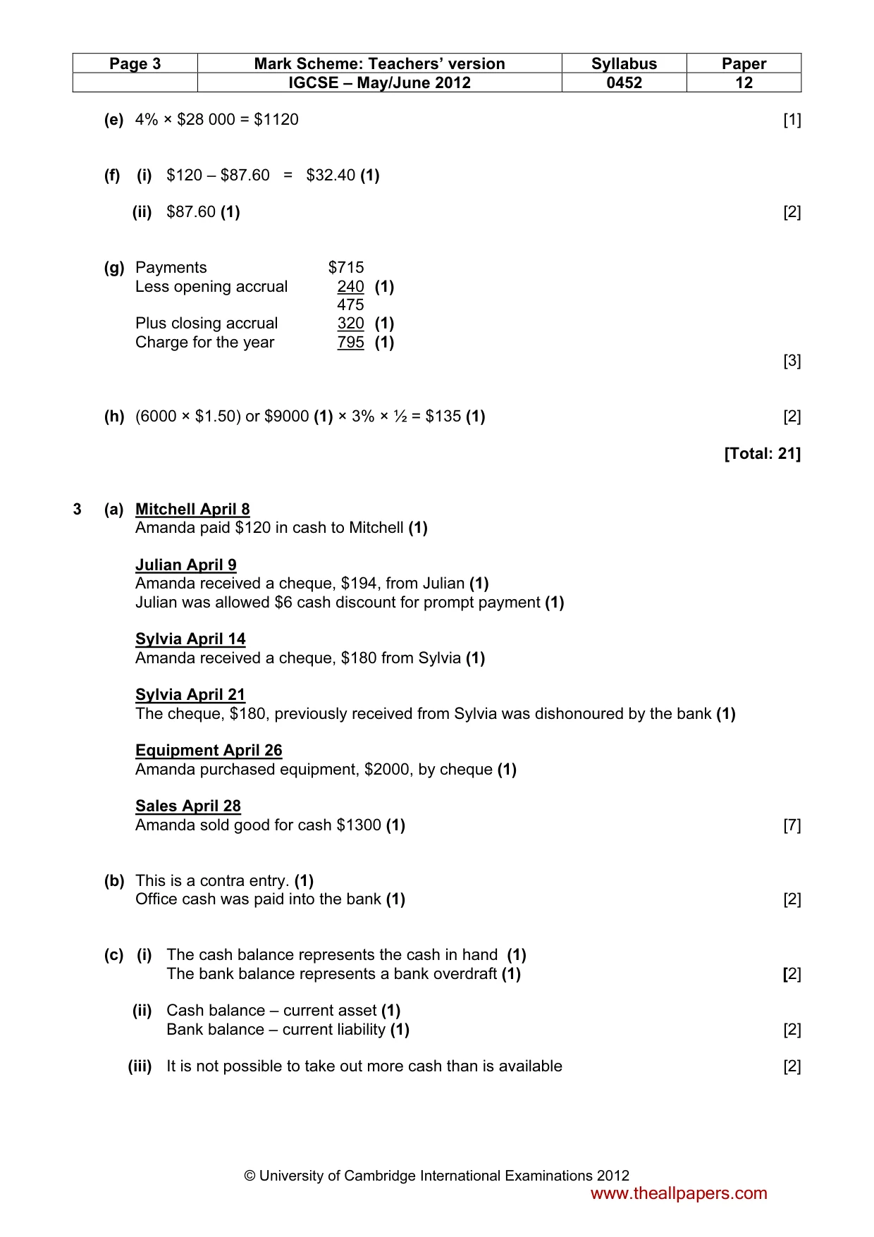 Mark scheme, page 3 of 7