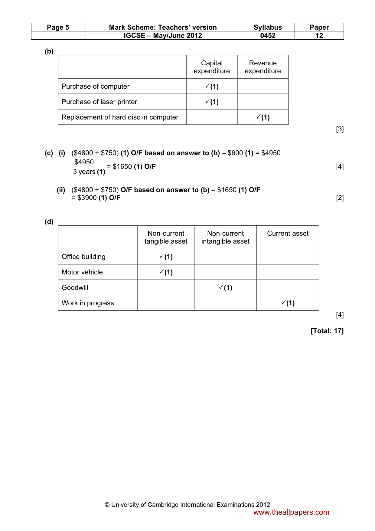 Mark scheme, page 5 of 7