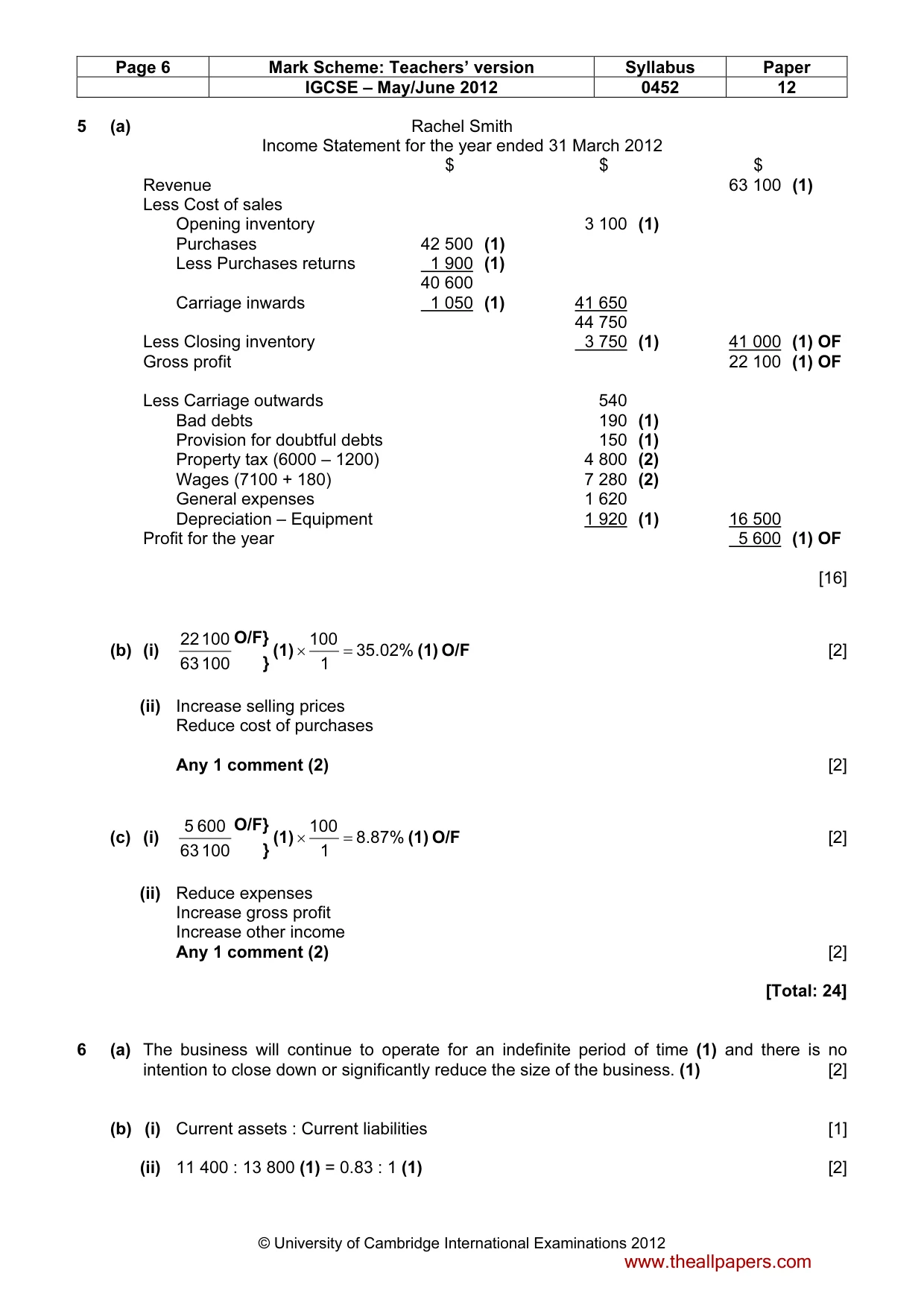 Mark scheme, page 6 of 7