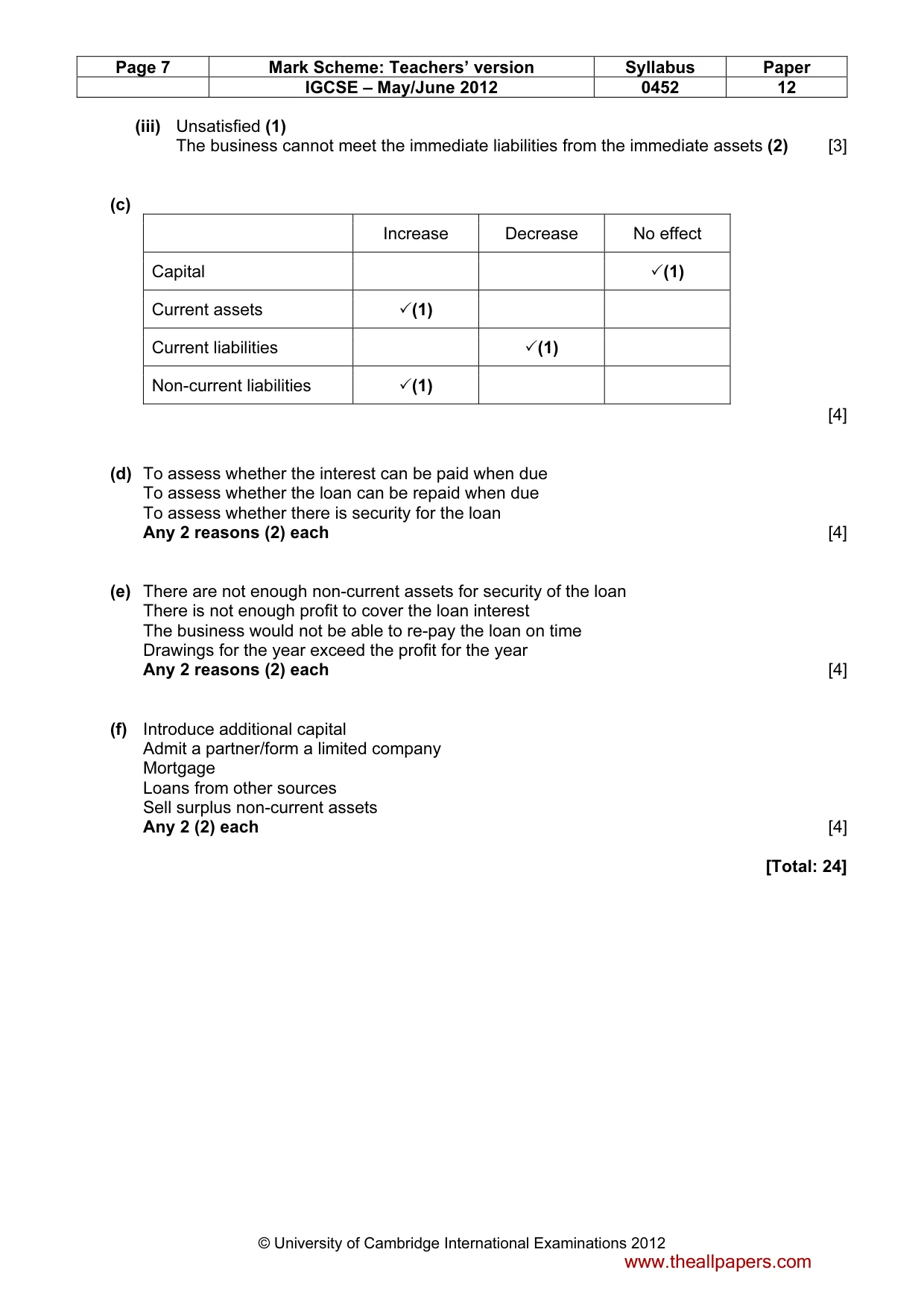 Mark scheme, page 7 of 7