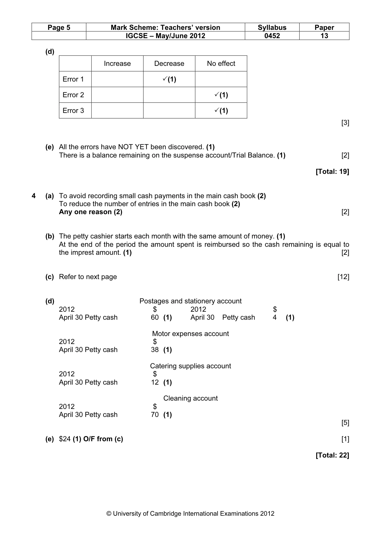 Mark scheme, page 5 of 9