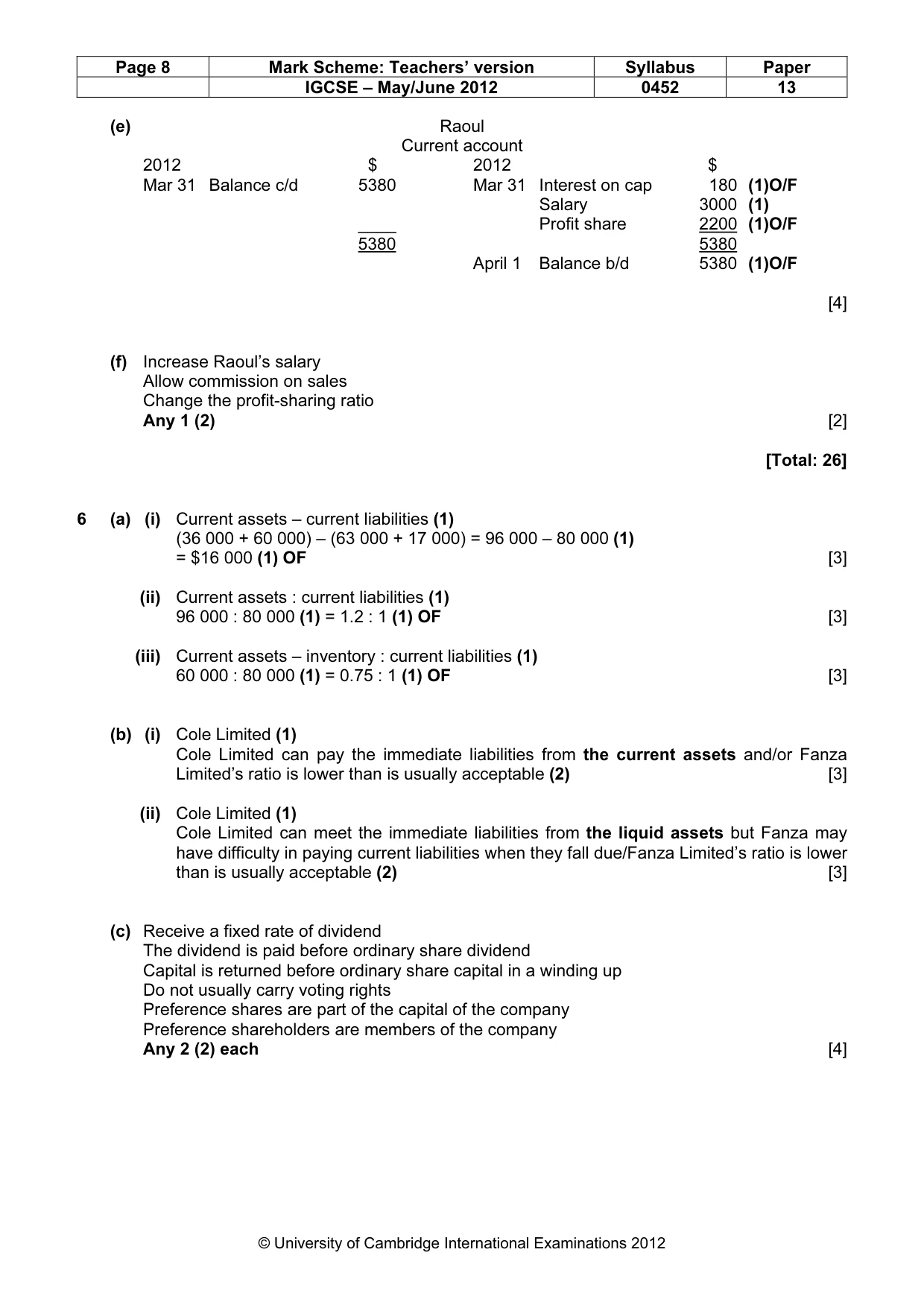 Mark scheme, page 8 of 9