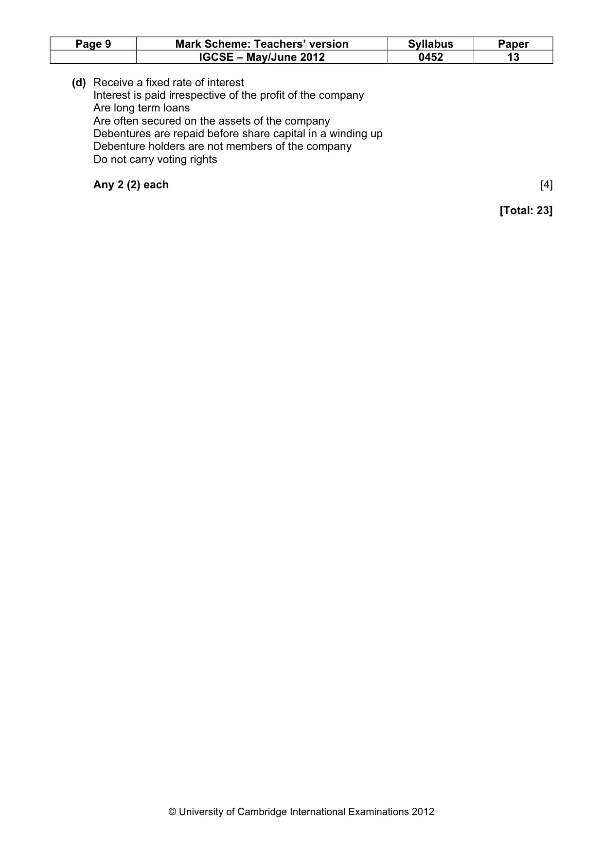 Mark scheme, page 9 of 9