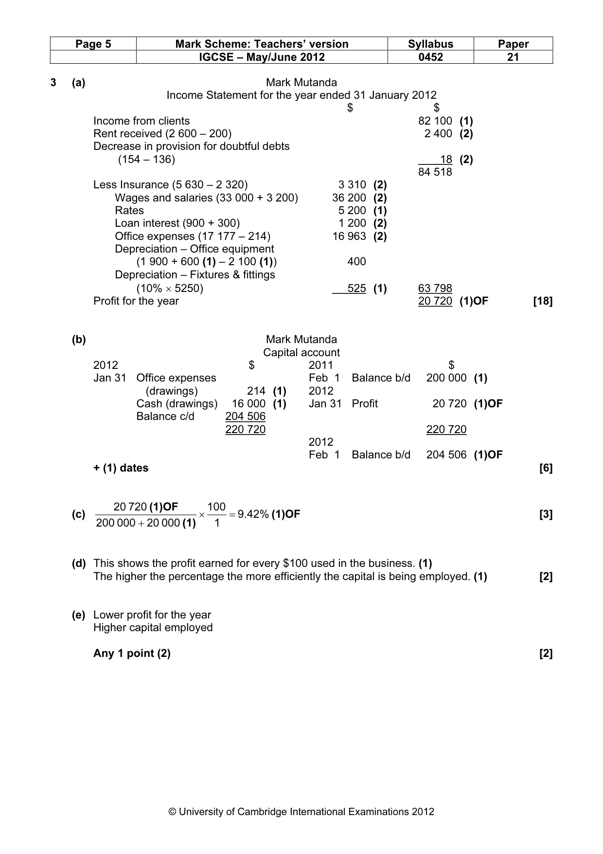 Mark scheme, page 5 of 8