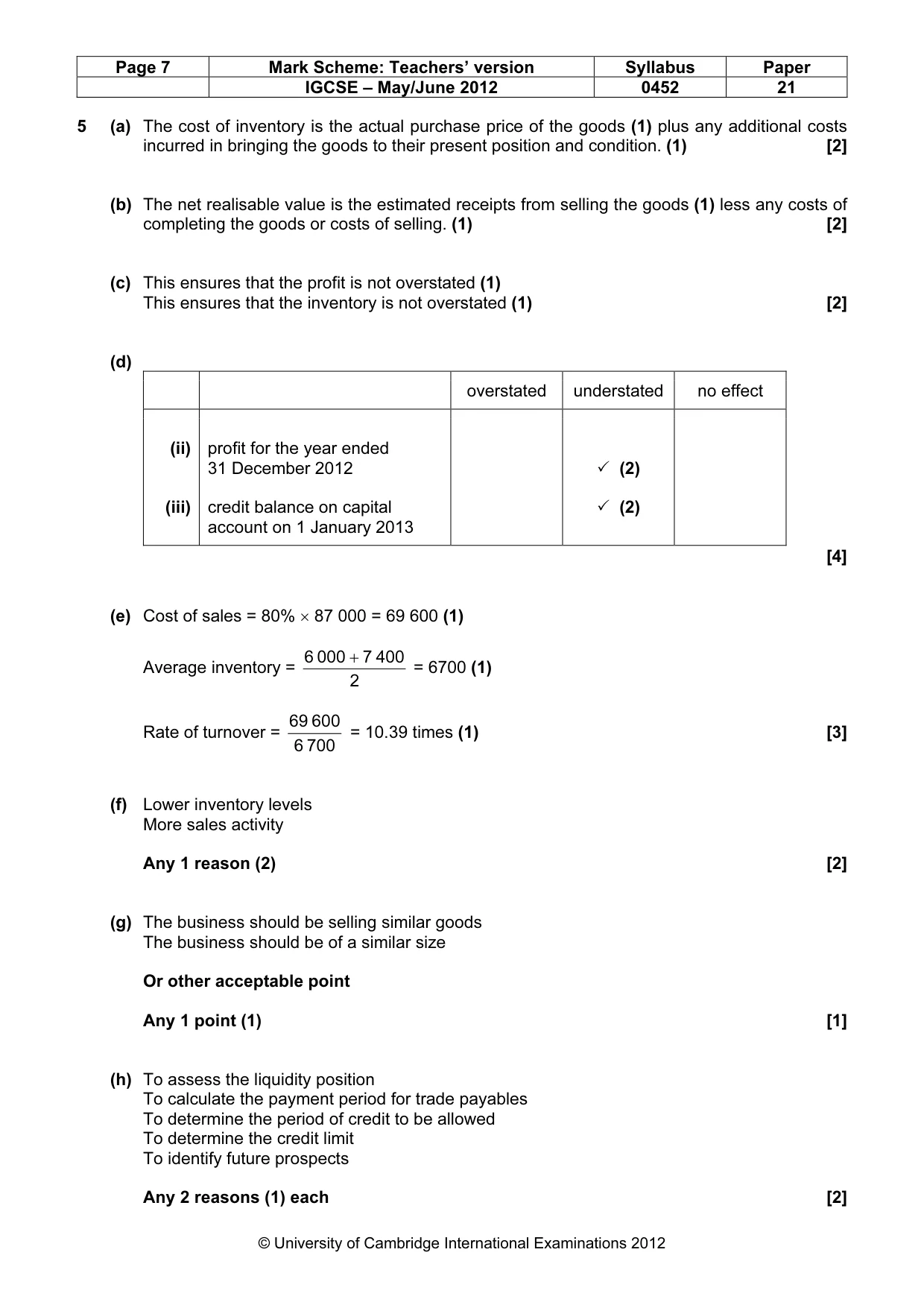 Mark scheme, page 7 of 8