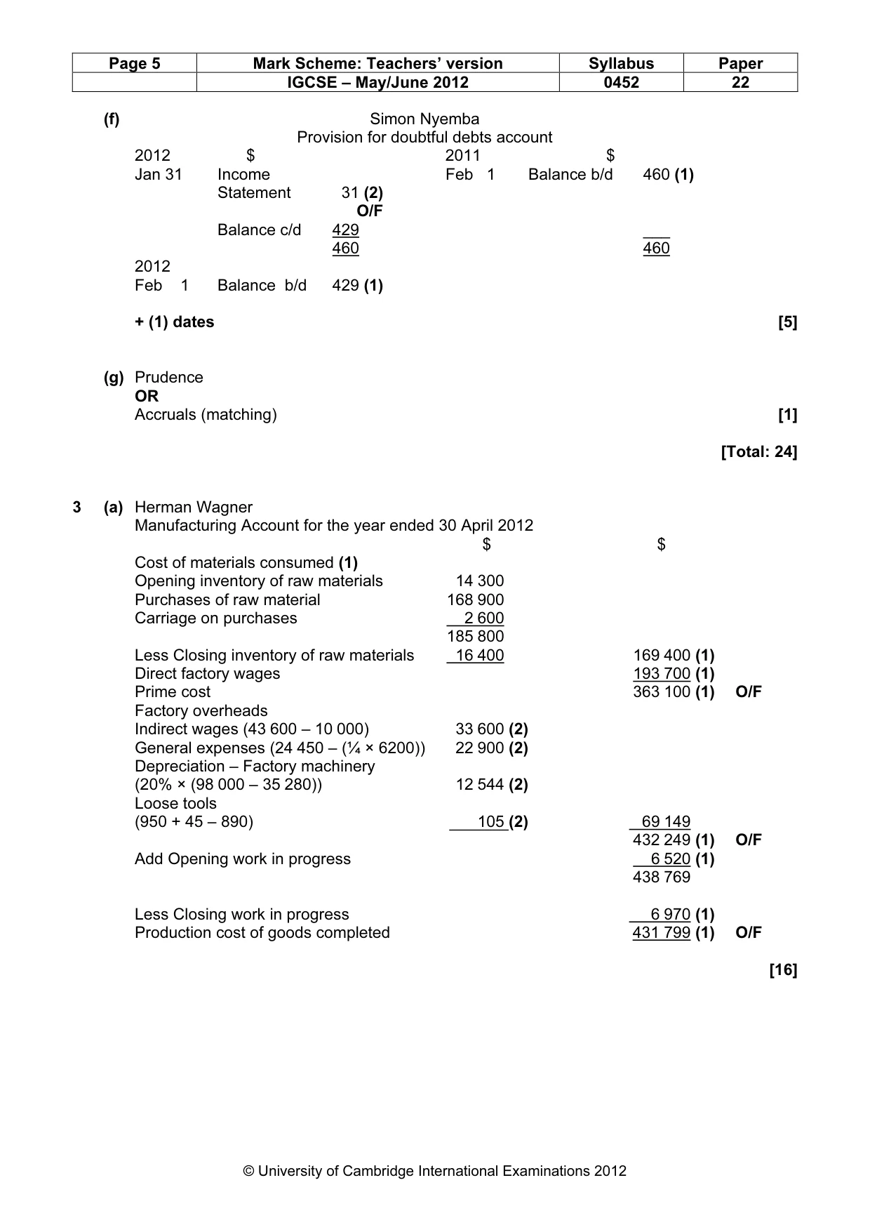 Mark scheme, page 5 of 9