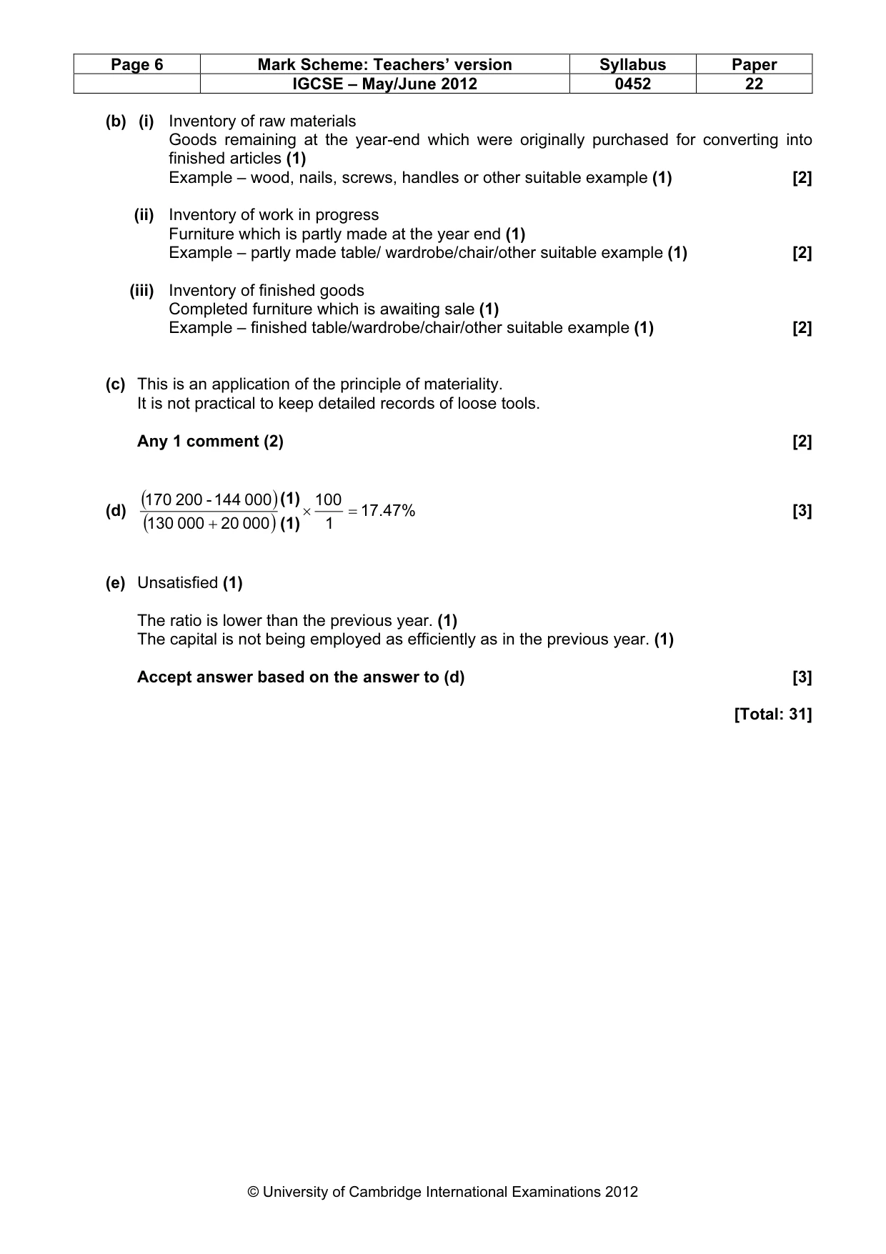 Mark scheme, page 6 of 9