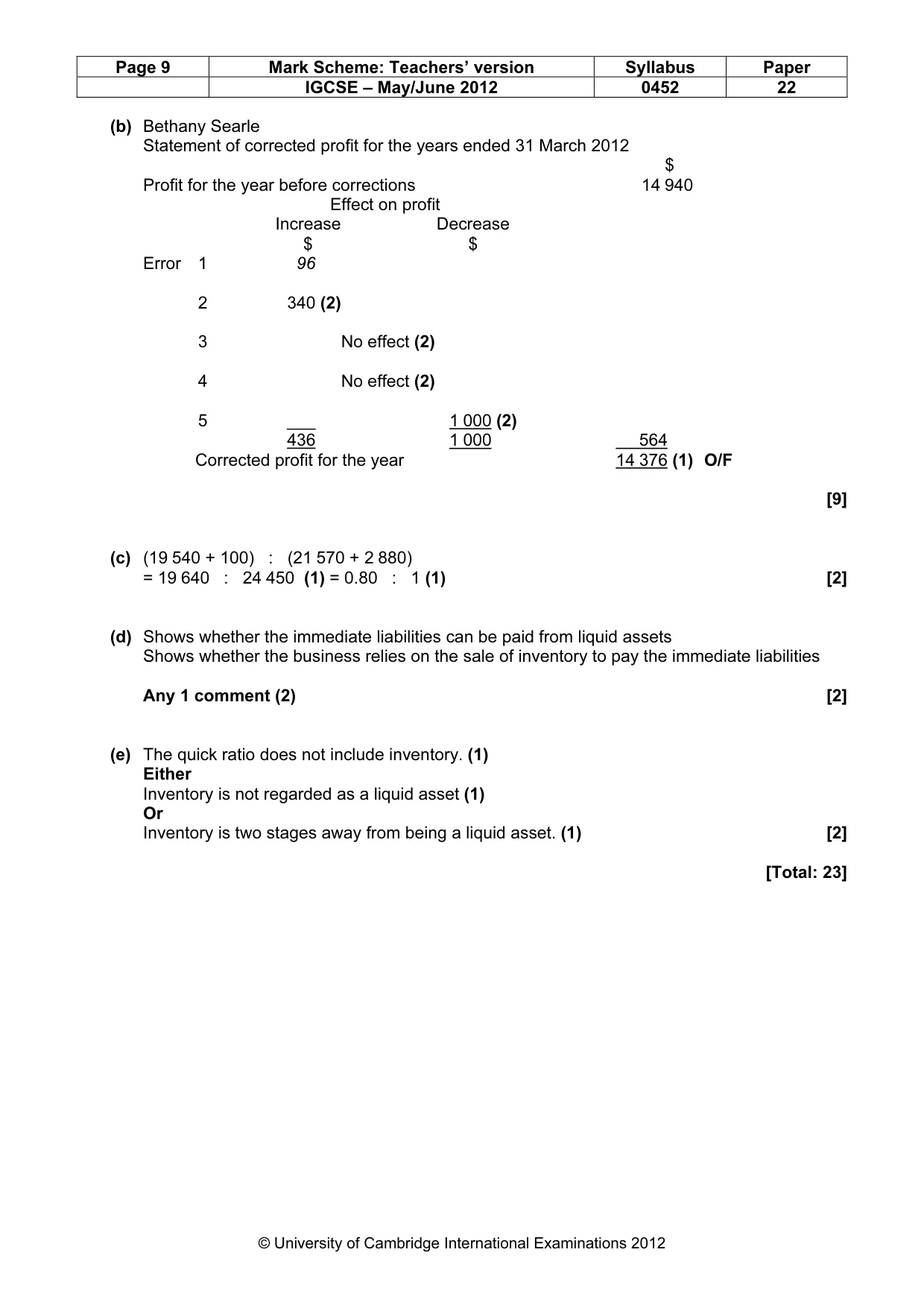 Mark scheme, page 9 of 9