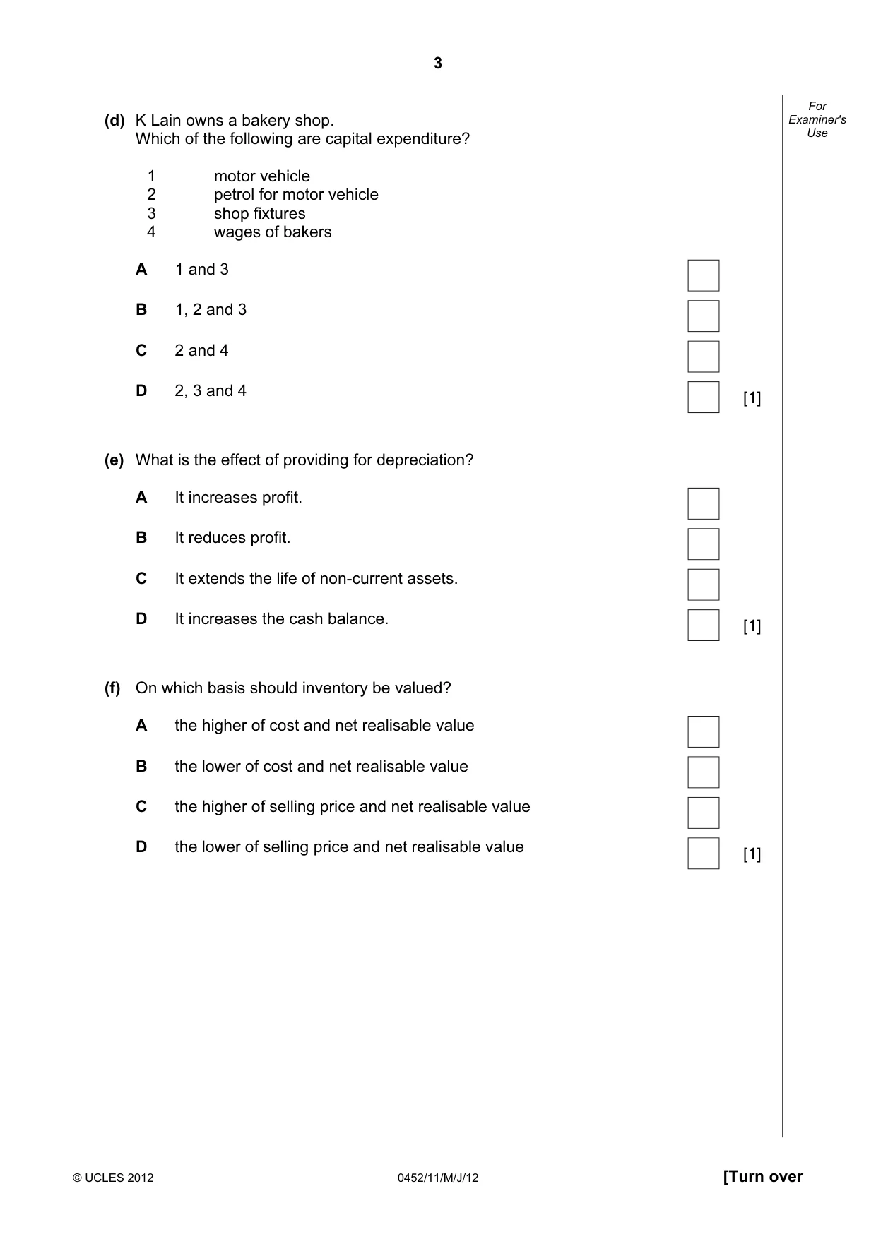 Cambridge IGCSE Accounting 0452 2012 May/June Paper 1 · Variant 1 question paper, page 3 of 20