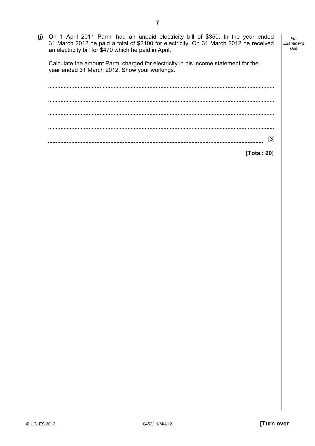 Cambridge IGCSE Accounting 0452 2012 May/June Paper 1 · Variant 1 question paper, page 7 of 20