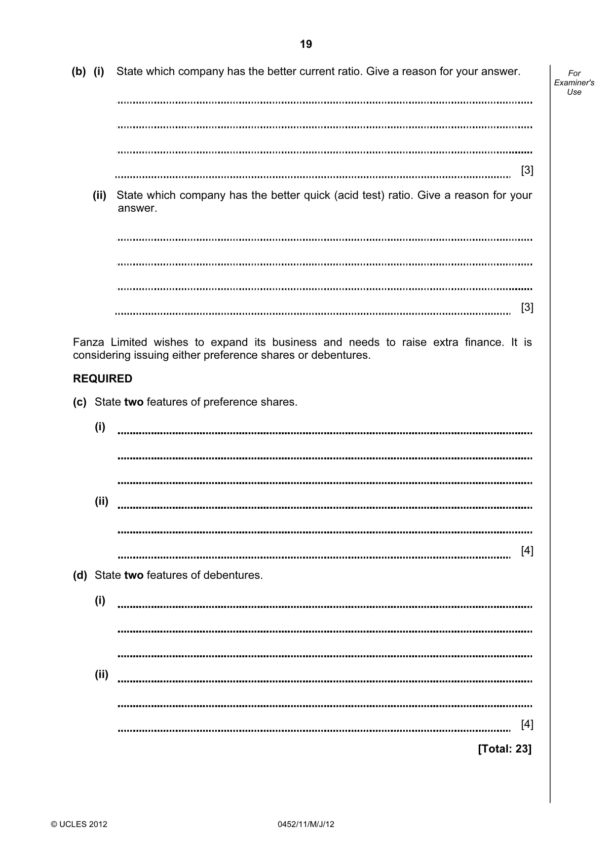 Cambridge IGCSE Accounting 0452 2012 May/June Paper 1 · Variant 1 question paper, page 19 of 20