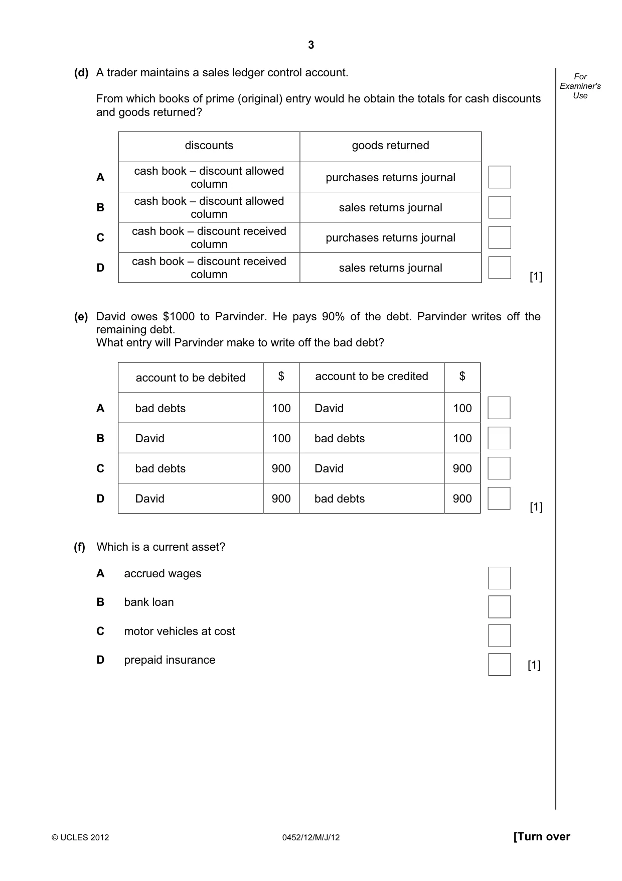 Cambridge IGCSE Accounting 0452 2012 May/June Paper 1 · Variant 2 question paper, page 3 of 20