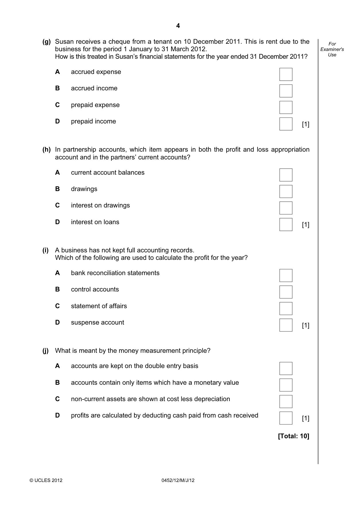 Cambridge IGCSE Accounting 0452 2012 May/June Paper 1 · Variant 2 question paper, page 4 of 20