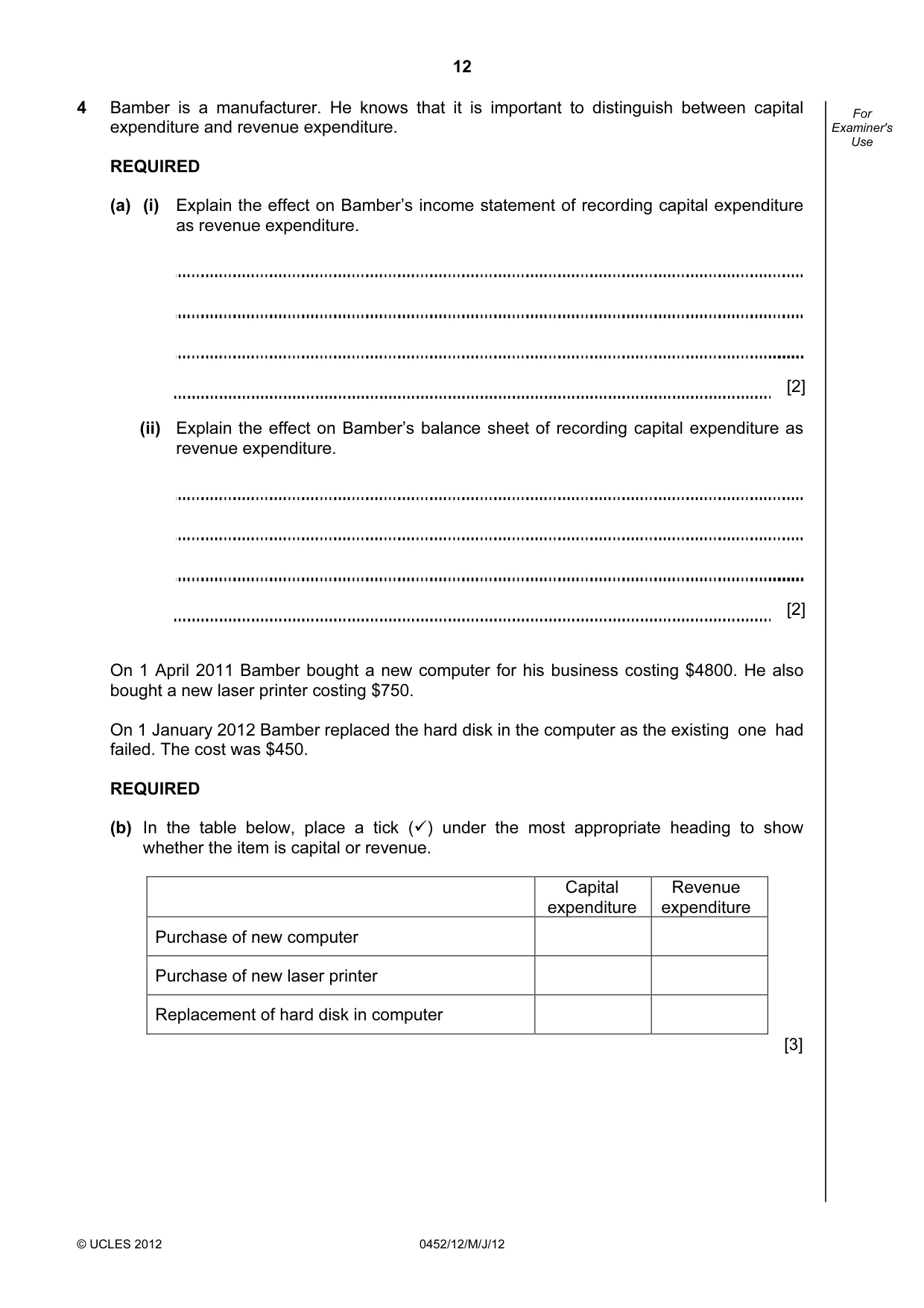Cambridge IGCSE Accounting 0452 2012 May/June Paper 1 · Variant 2 question paper, page 12 of 20