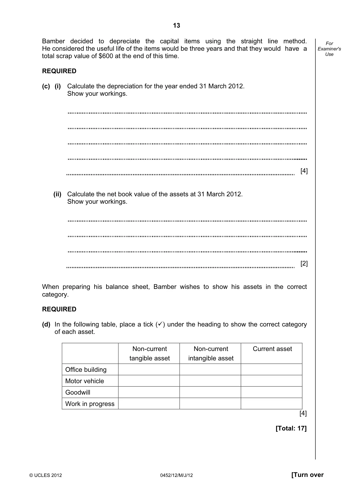 Cambridge IGCSE Accounting 0452 2012 May/June Paper 1 · Variant 2 question paper, page 13 of 20