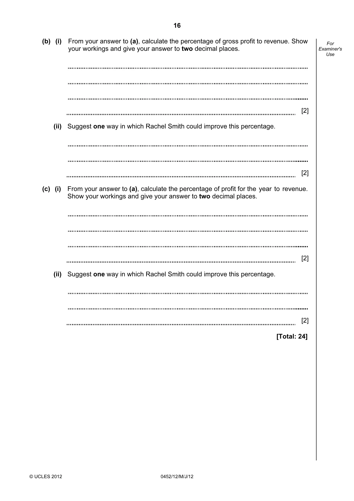Cambridge IGCSE Accounting 0452 2012 May/June Paper 1 · Variant 2 question paper, page 16 of 20