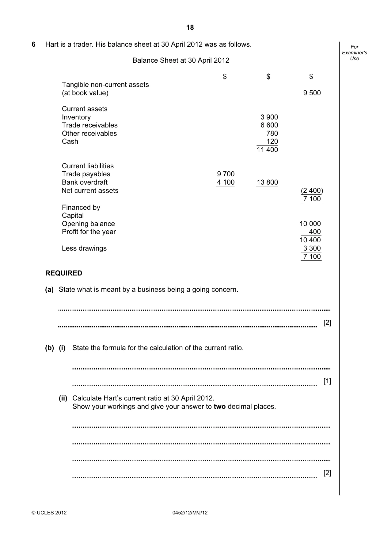 Cambridge IGCSE Accounting 0452 2012 May/June Paper 1 · Variant 2 question paper, page 18 of 20