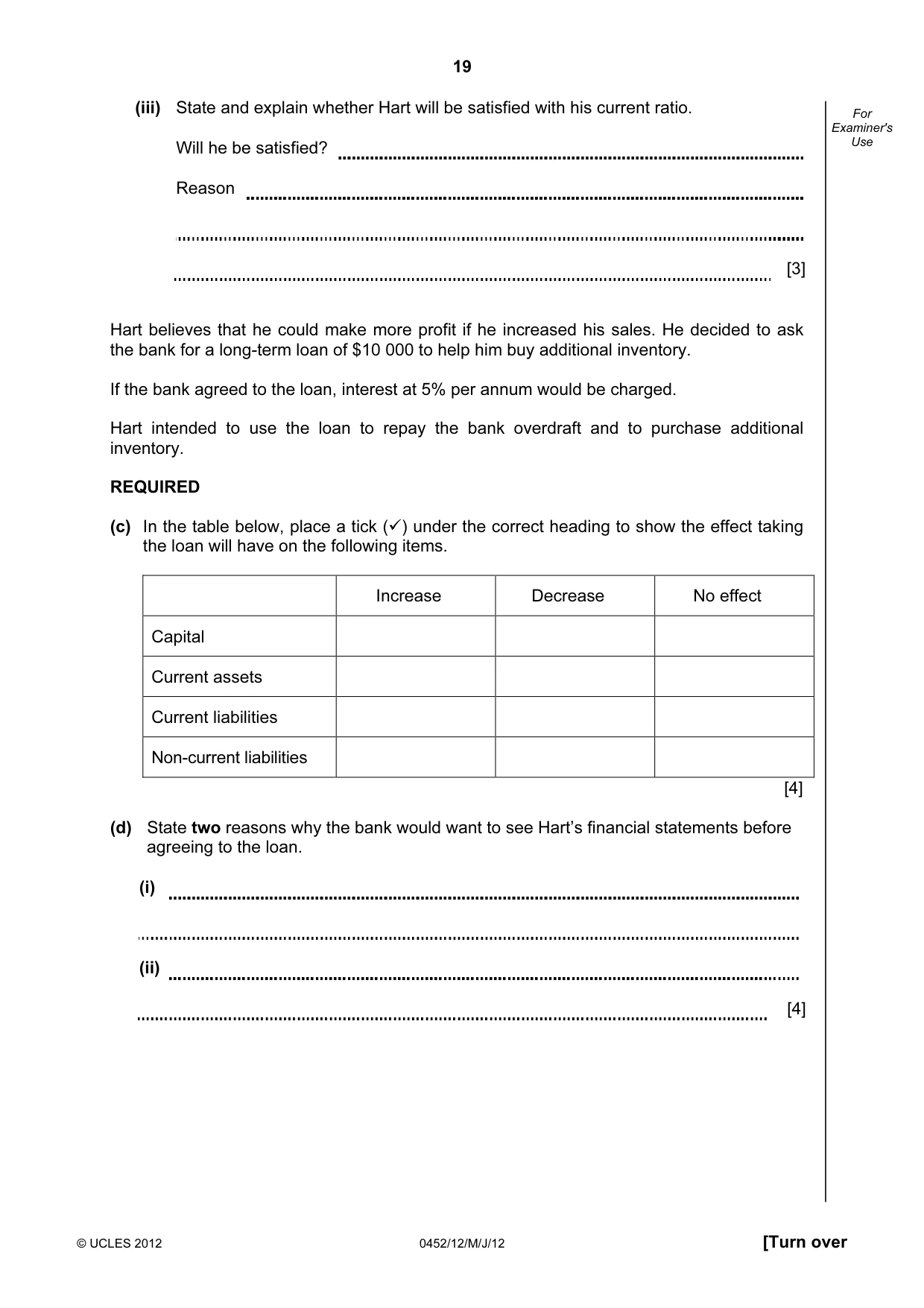 Cambridge IGCSE Accounting 0452 2012 May/June Paper 1 · Variant 2 question paper, page 19 of 20