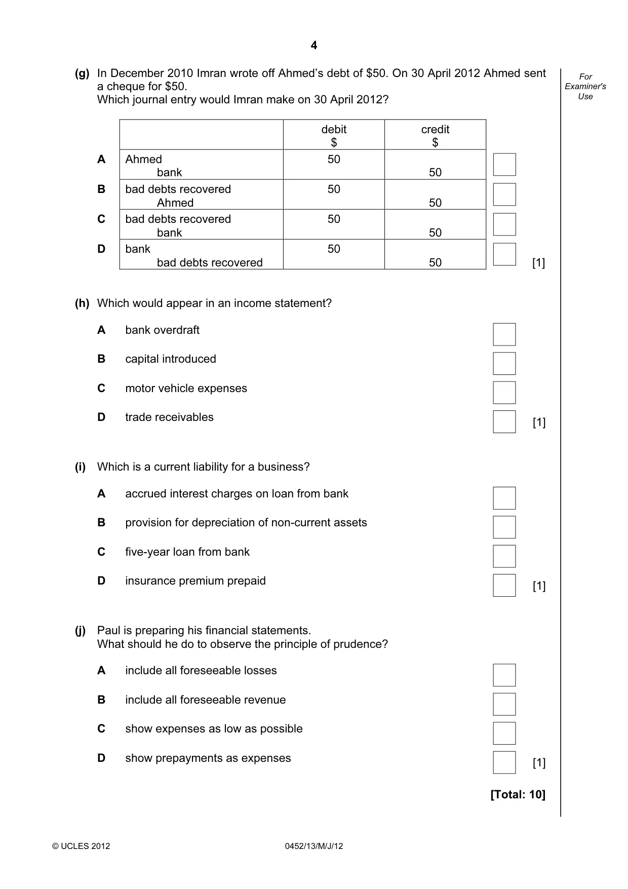 Cambridge IGCSE Accounting 0452 2012 May/June Paper 1 · Variant 3 question paper, page 4 of 20