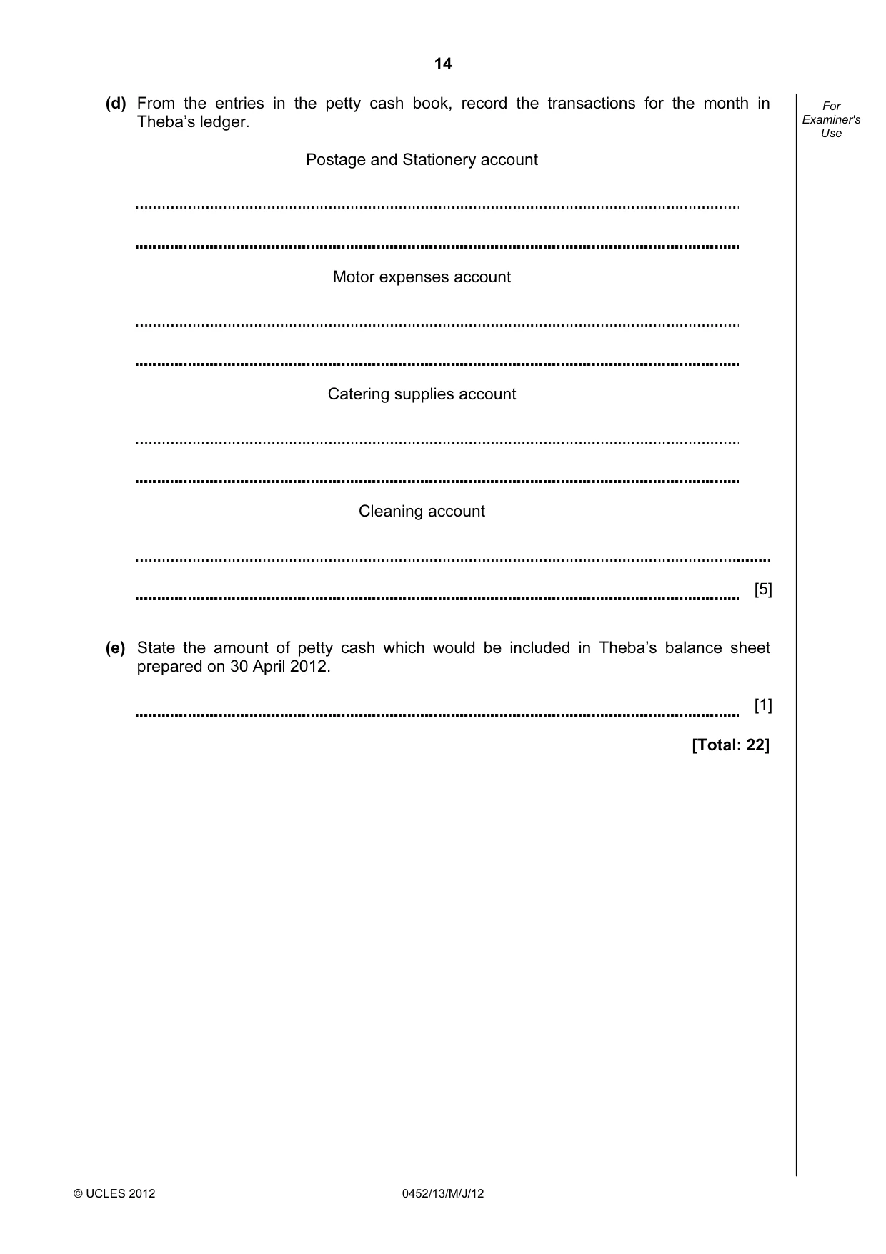 Cambridge IGCSE Accounting 0452 2012 May/June Paper 1 · Variant 3 question paper, page 14 of 20