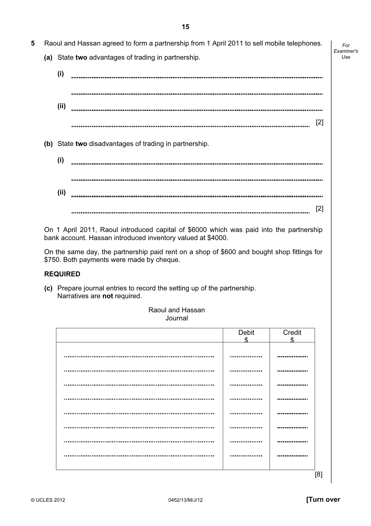Cambridge IGCSE Accounting 0452 2012 May/June Paper 1 · Variant 3 question paper, page 15 of 20