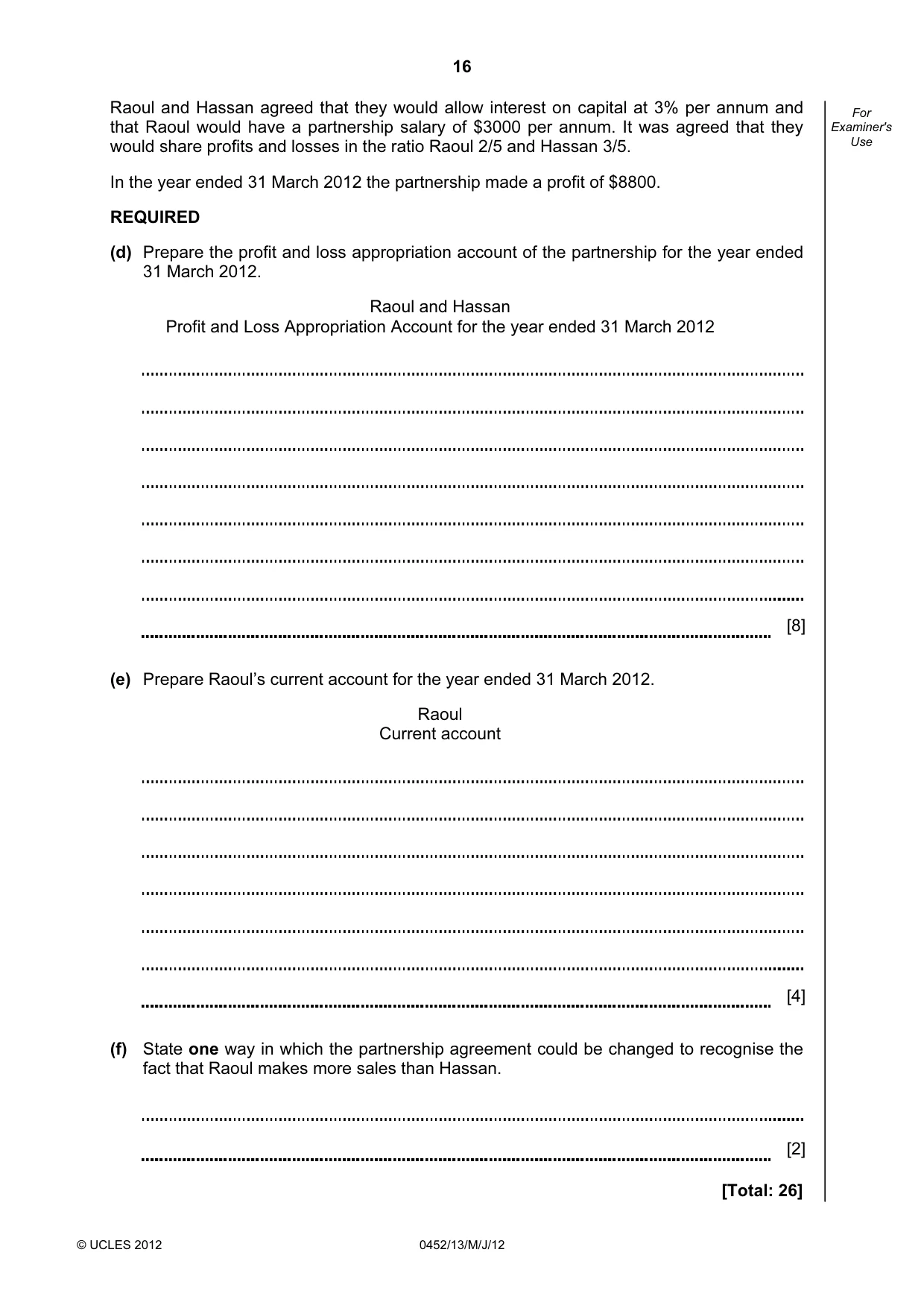 Cambridge IGCSE Accounting 0452 2012 May/June Paper 1 · Variant 3 question paper, page 16 of 20