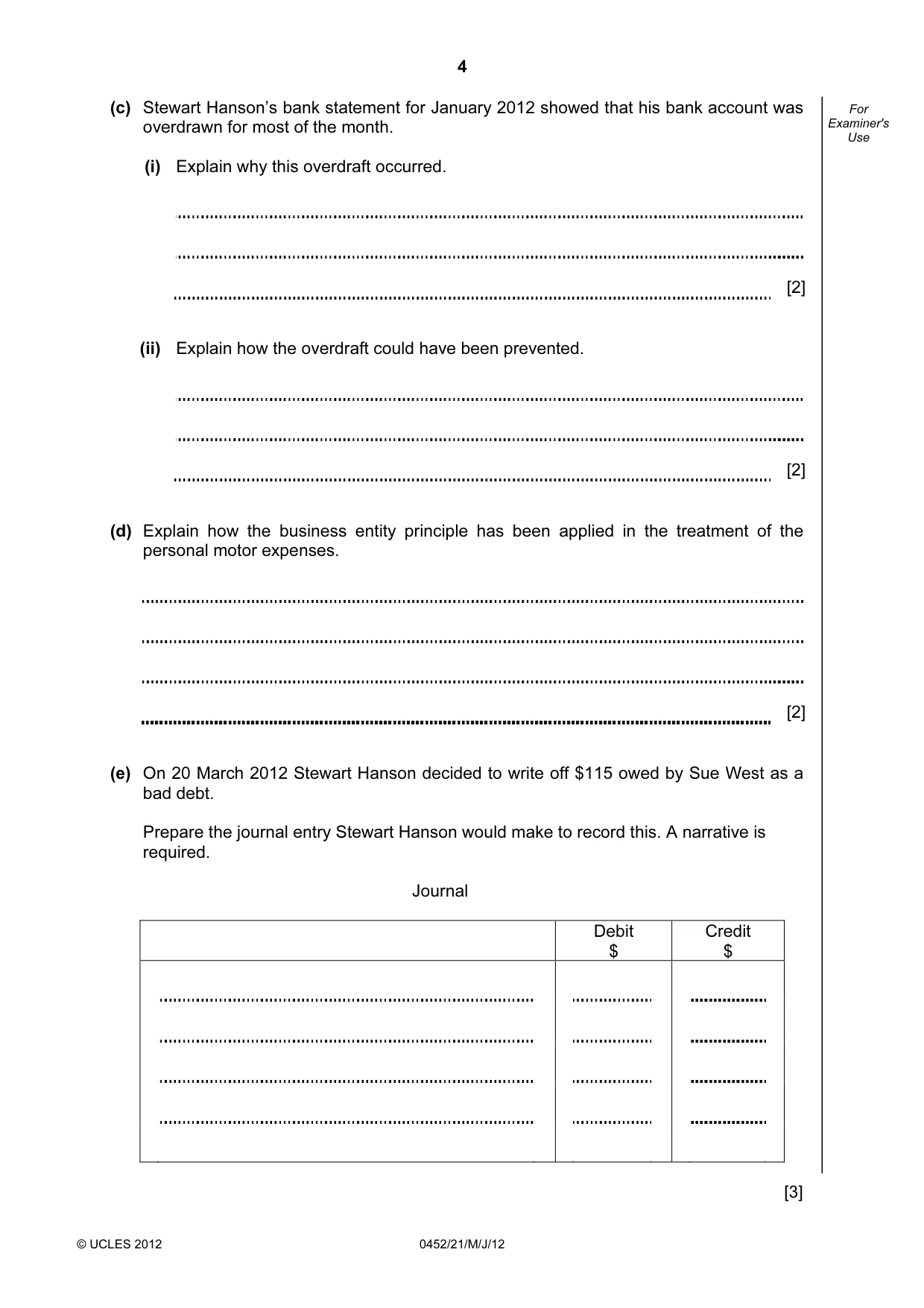 Cambridge IGCSE Accounting 0452 2012 May/June Paper 2 · Variant 1 question paper, page 4 of 20