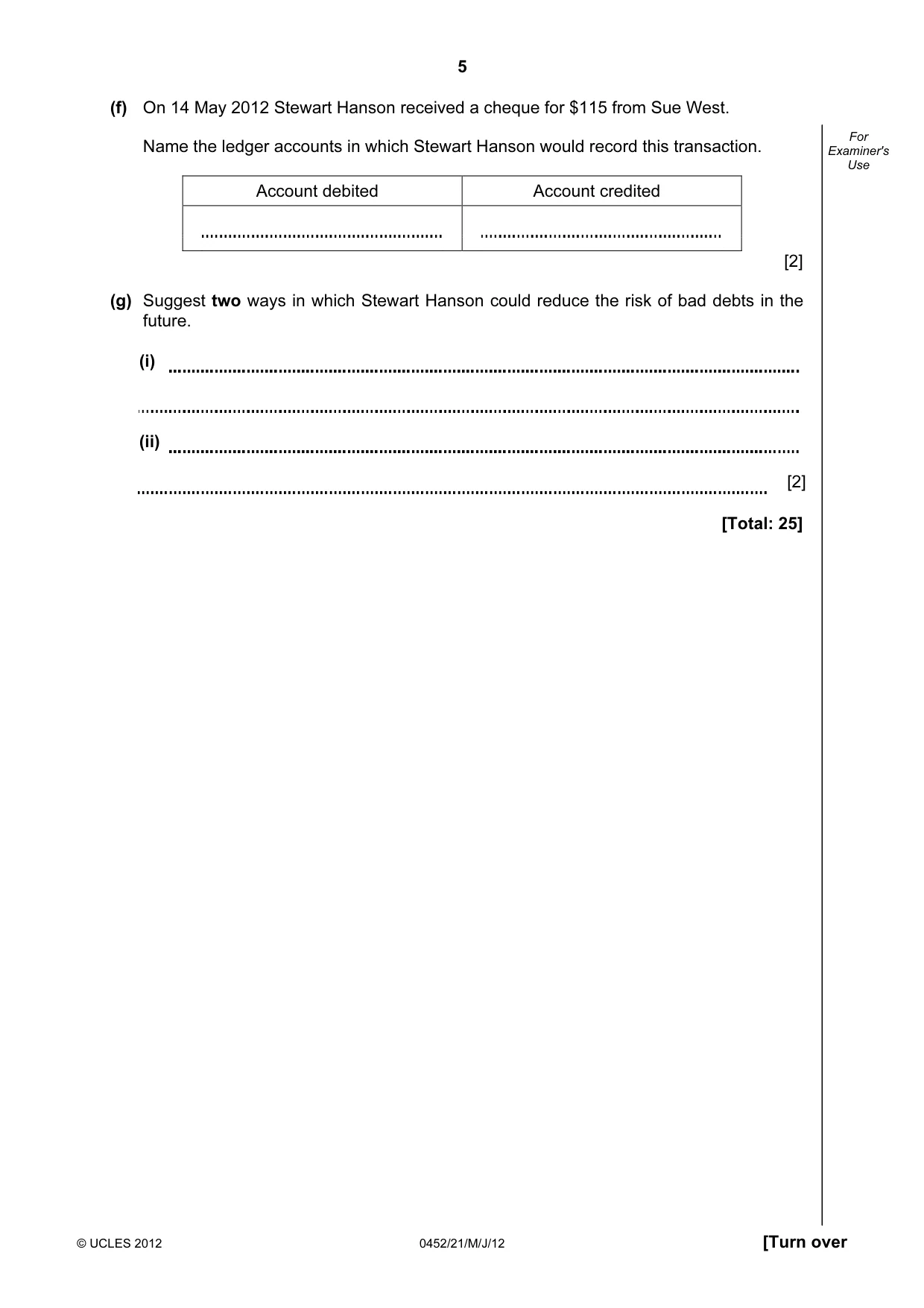 Cambridge IGCSE Accounting 0452 2012 May/June Paper 2 · Variant 1 question paper, page 5 of 20