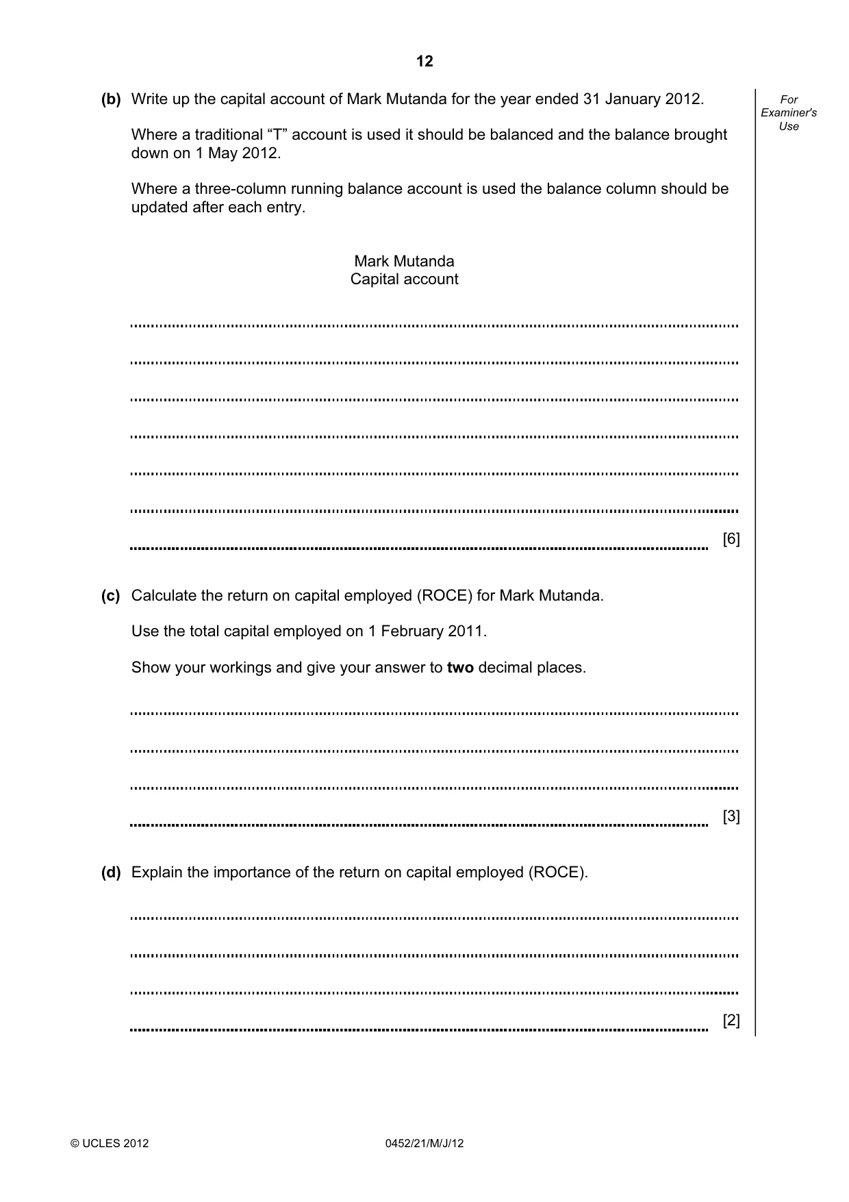Cambridge IGCSE Accounting 0452 2012 May/June Paper 2 · Variant 1 question paper, page 12 of 20