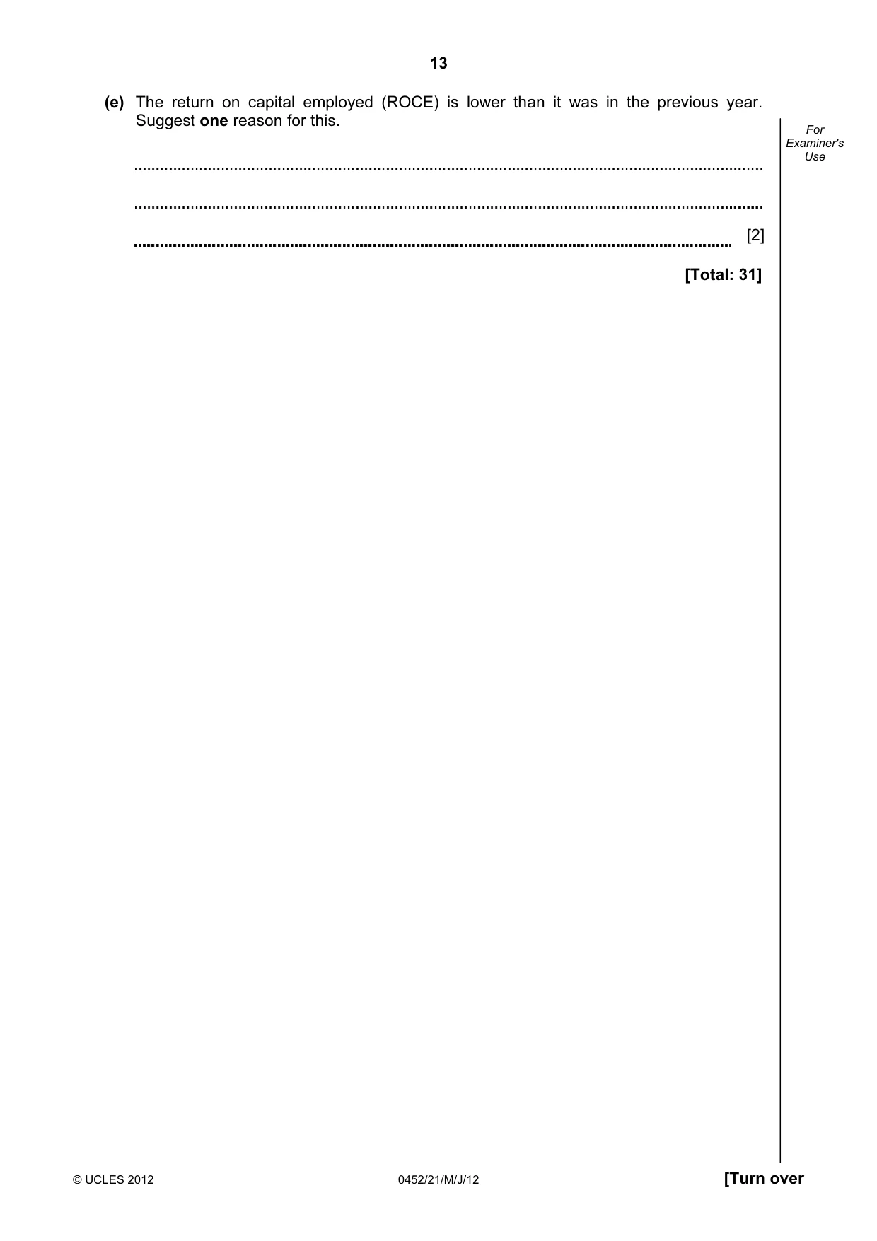 Cambridge IGCSE Accounting 0452 2012 May/June Paper 2 · Variant 1 question paper, page 13 of 20